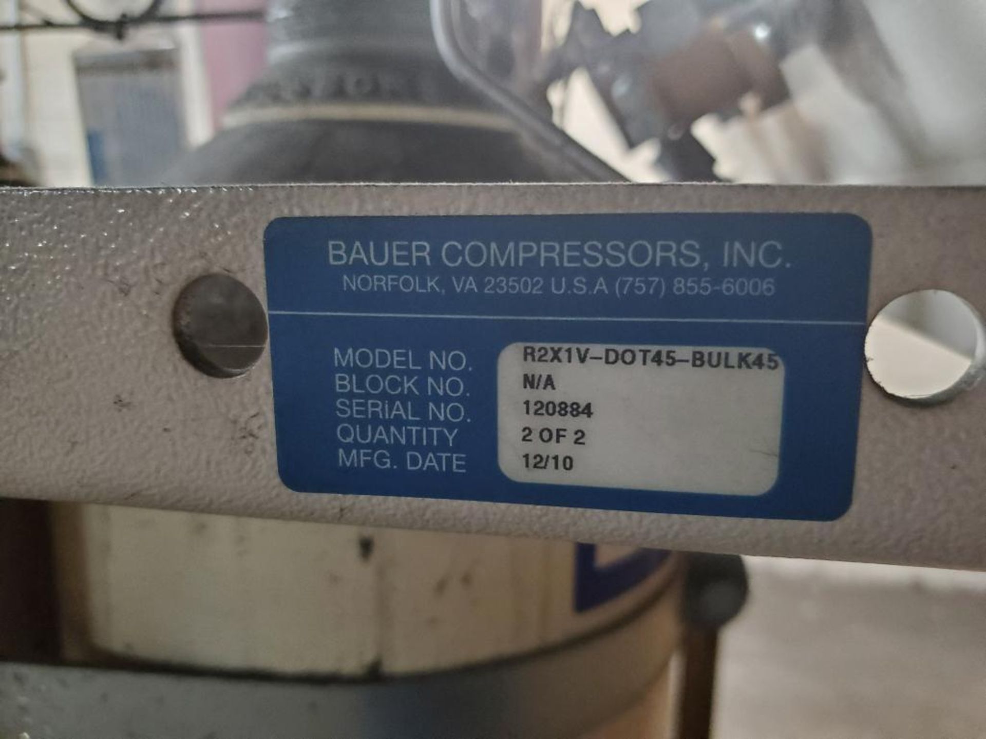Bauer pressure regulator. Model R2X1V-DOT45-BULK45. Mfg 12/10. - Image 7 of 7