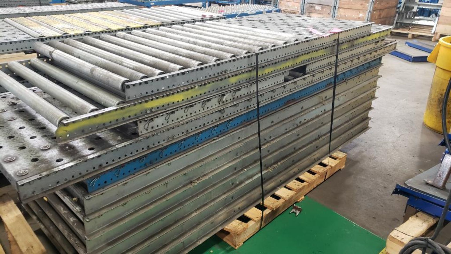 Qty 11 - Sections of roller conveyor. 34" W x 79" longest length.