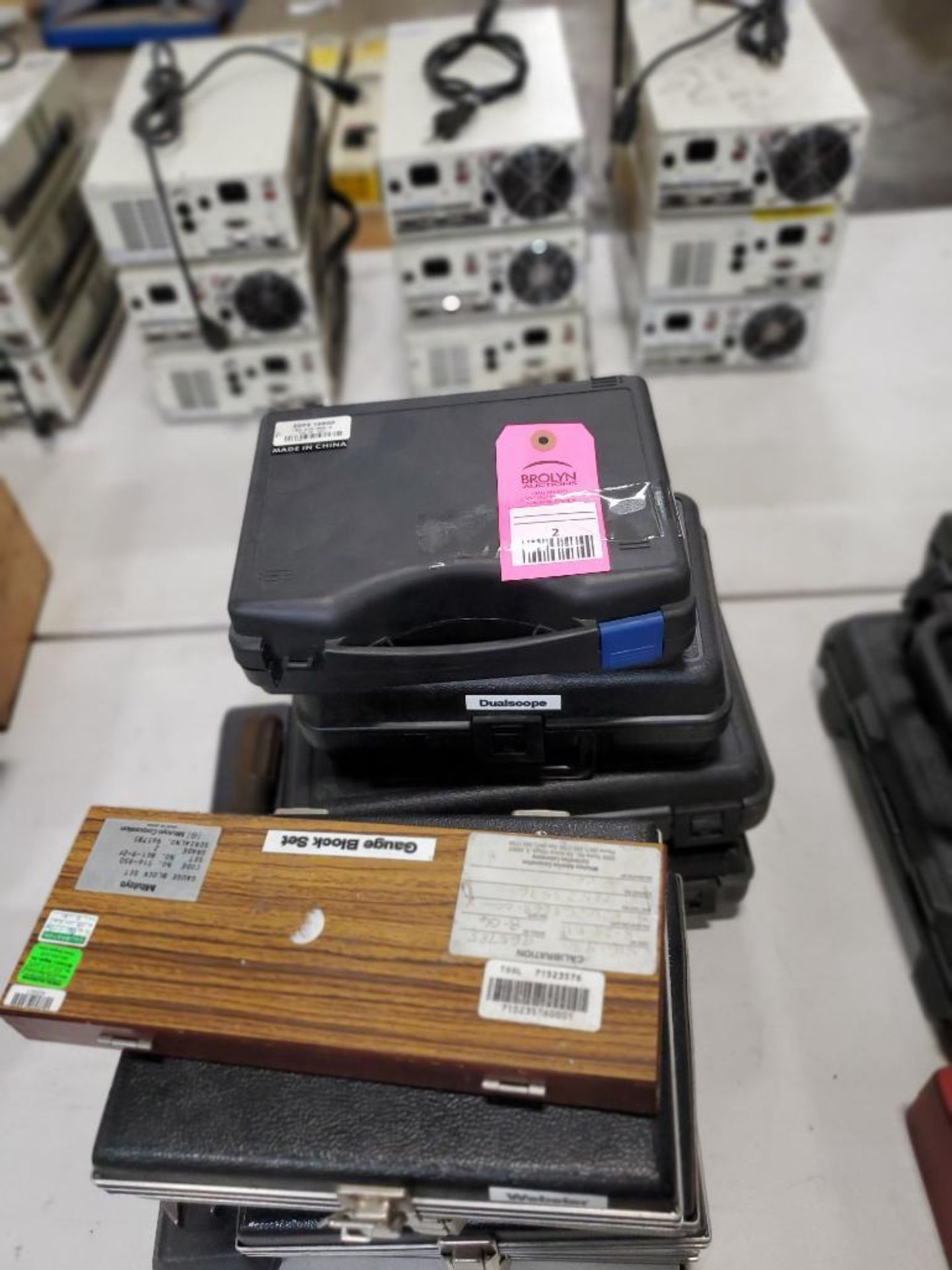 Assorted test and measurement equipment. Mitutoyo, Webster, Fowler.