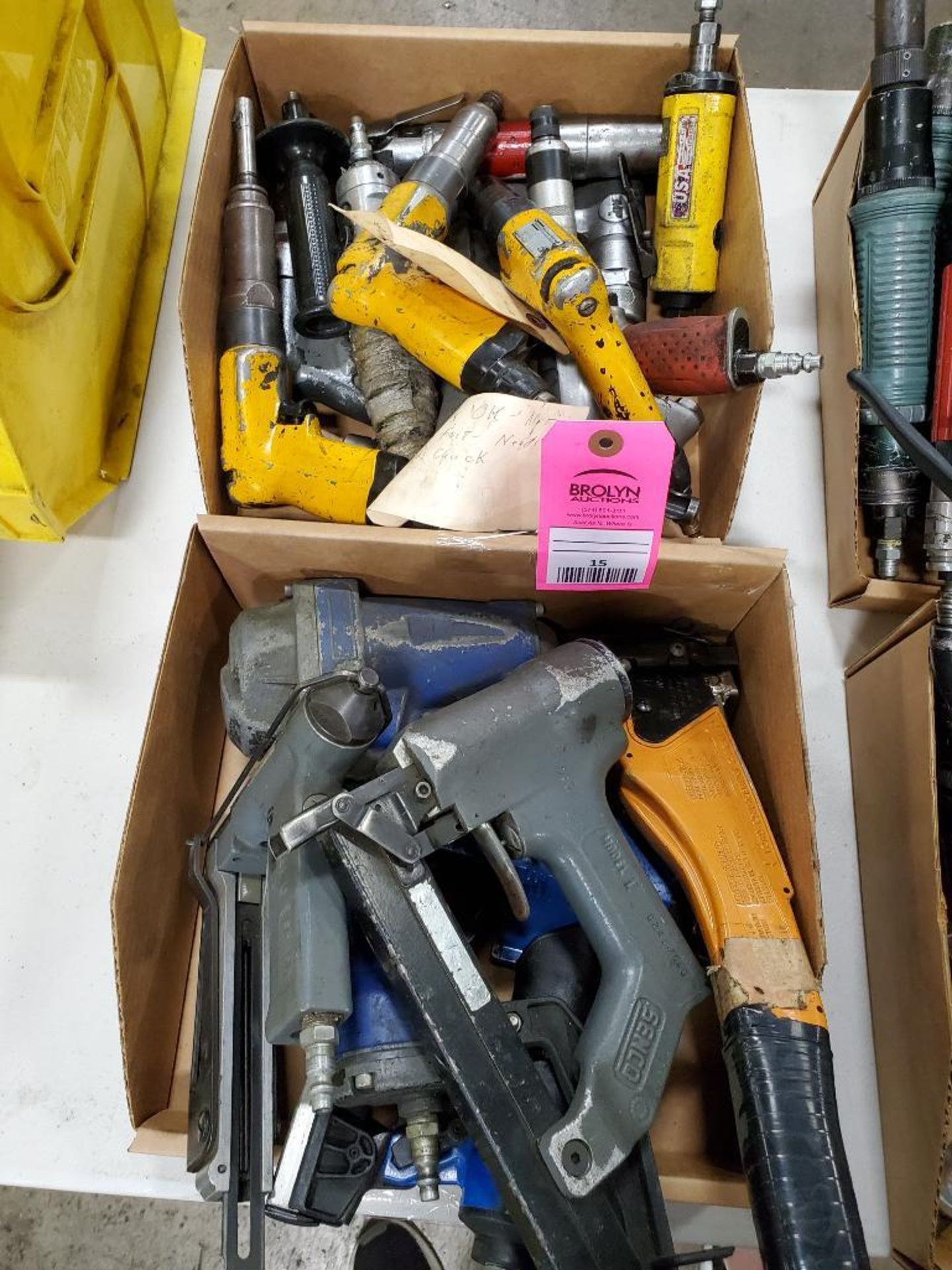 Assorted hand and air tools. Staplers, drivers.