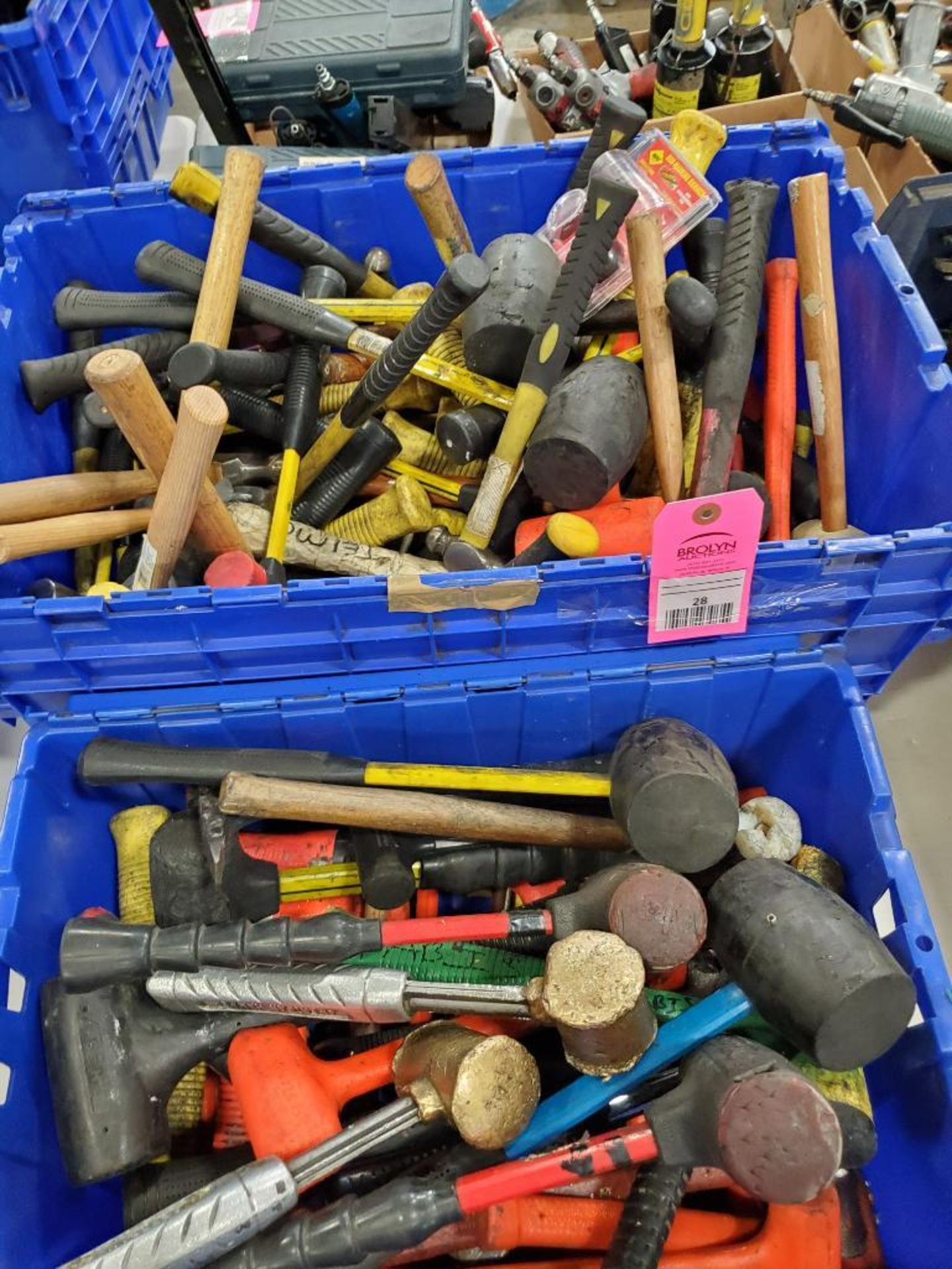 Assorted hand tools. Hammers, mallets.