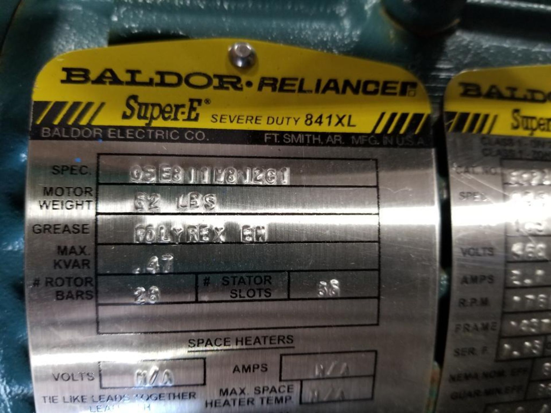 1.5HP Baldor Reliance Super-E severe duty 841XL. BCP35584T-4. 3PH, 460V, 1760RPM. - Image 2 of 8