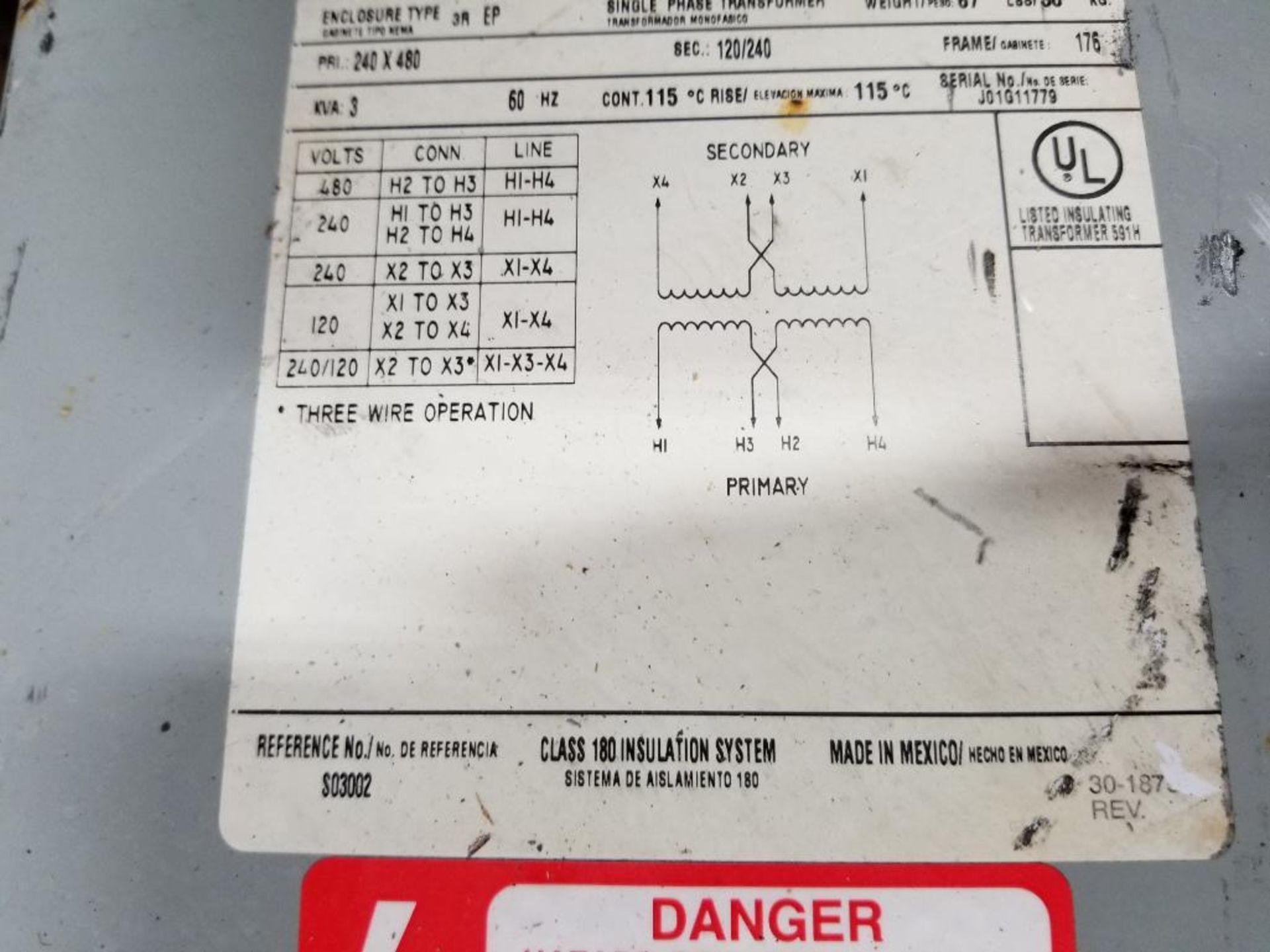 3kVa Micron industries Corp. G003K1KF1A03 dry type distribution transformer. 3KVA. - Image 3 of 4