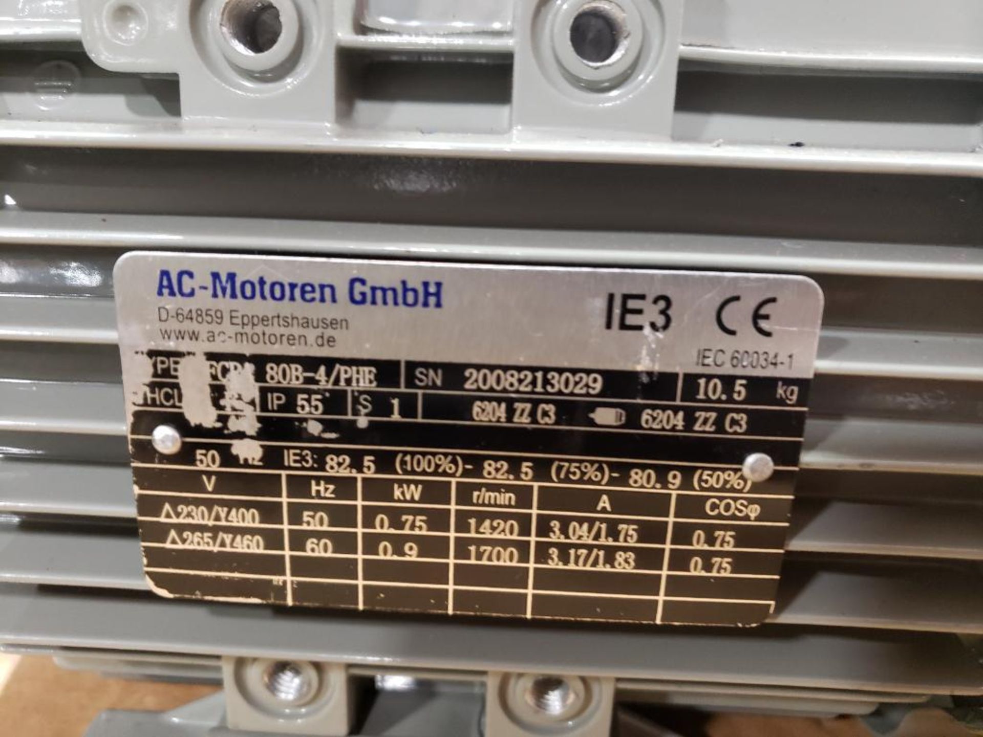 .75/.9kW AC-Motoren motor FCR4 80B-4/PHE. 3PH, 230/400/265/460V, 1700RPM. - Image 3 of 5