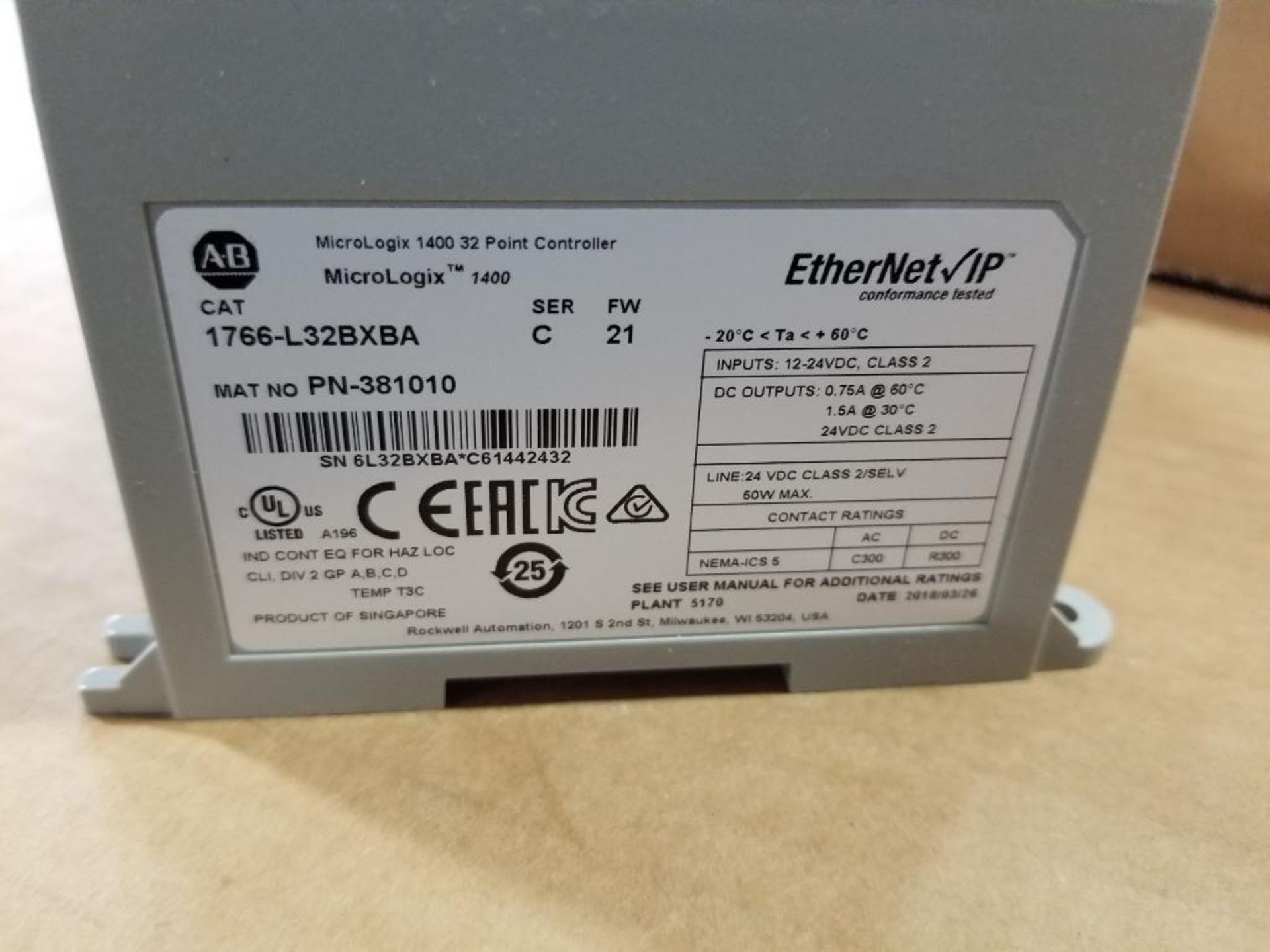 Allen Bradley MicroLogix 1400 32-Point Controller. 1766-L32BXBA. - Image 7 of 9