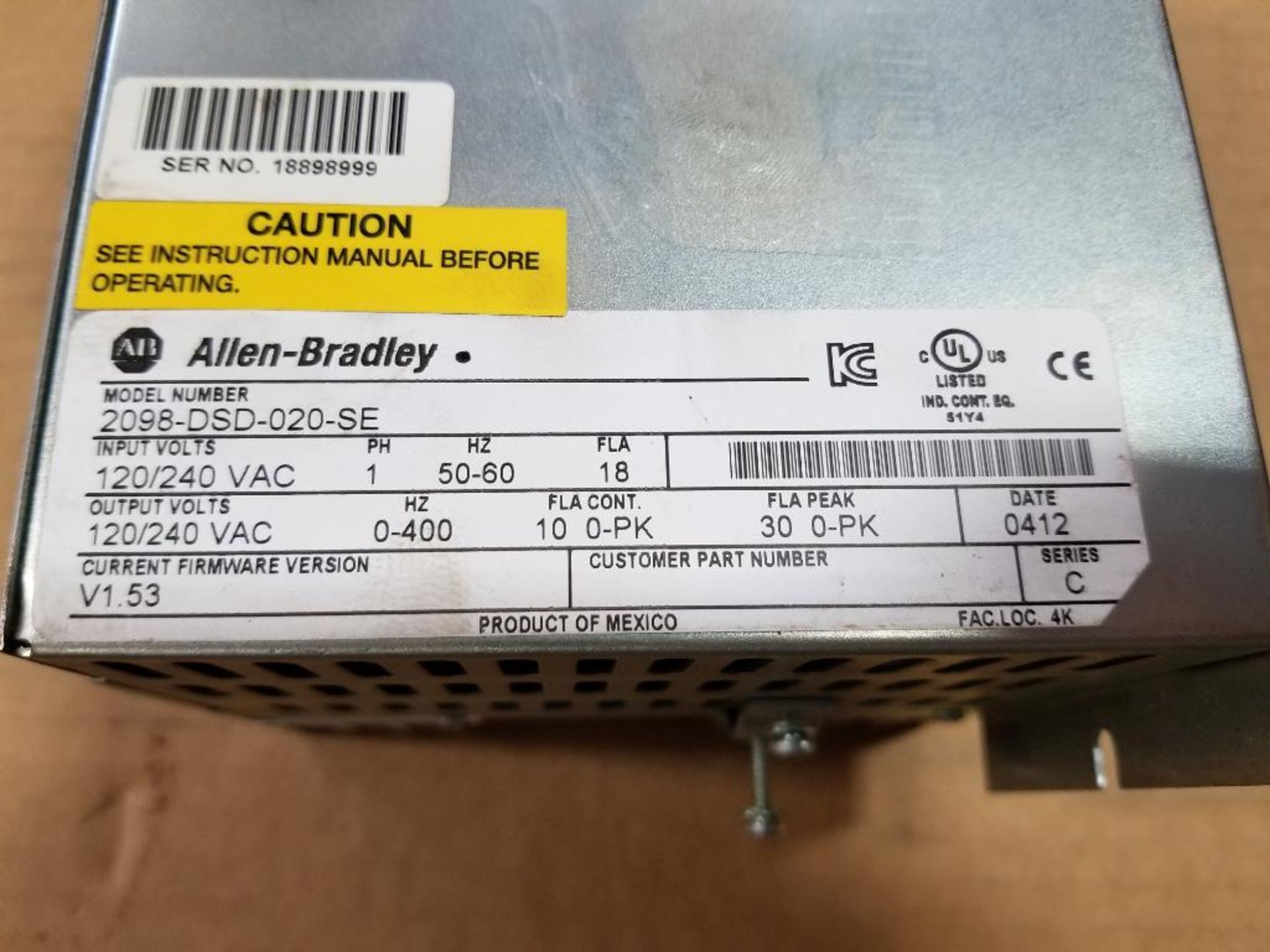 Allen Bradley Ultra 3000 2098-DSD-020-SE servo drive. - Image 2 of 6