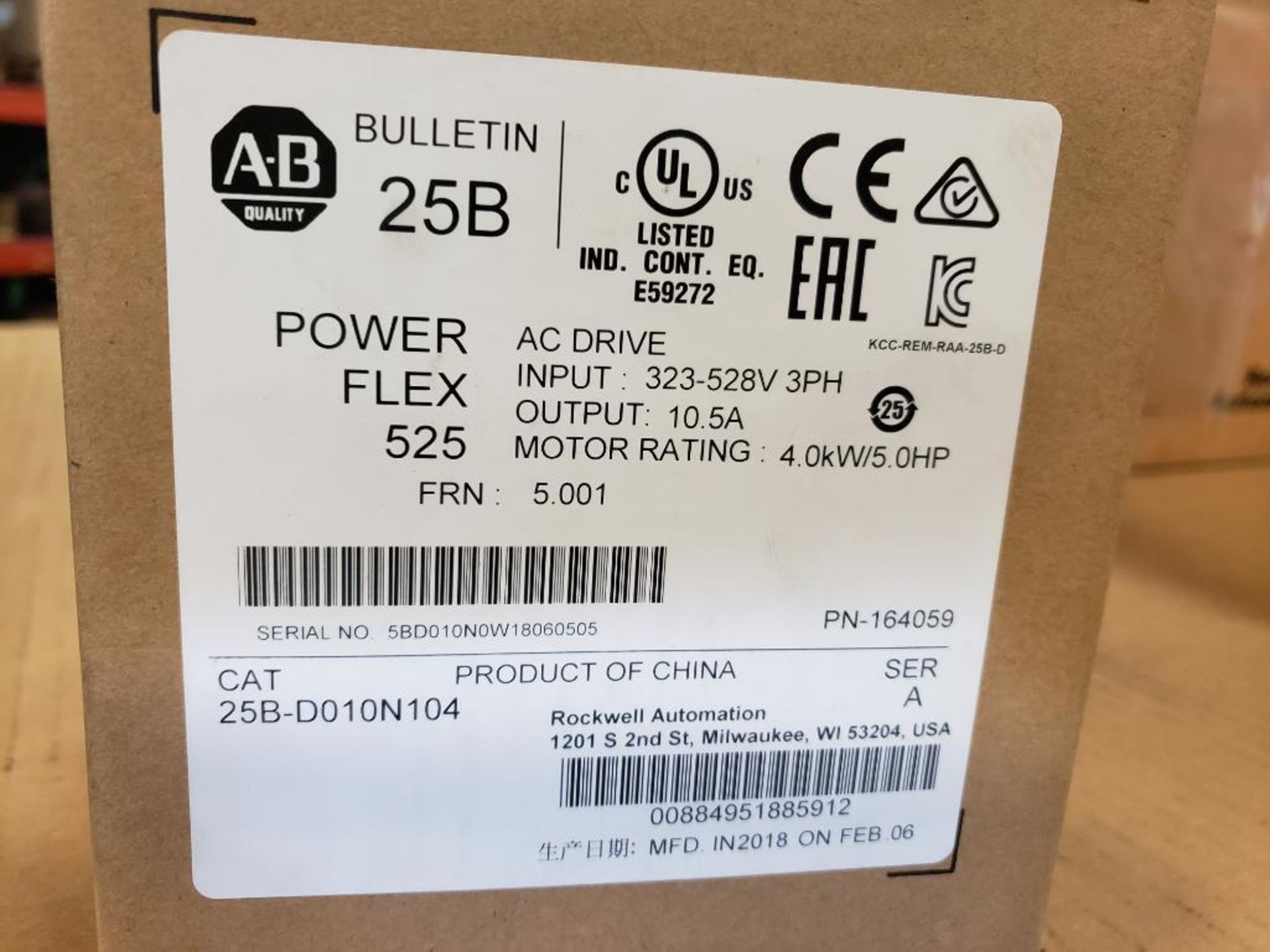 Allen Bradley PowerFlex 525 ac drive. 25B-D010N104. 4.0kW, 5HP. - Image 3 of 9