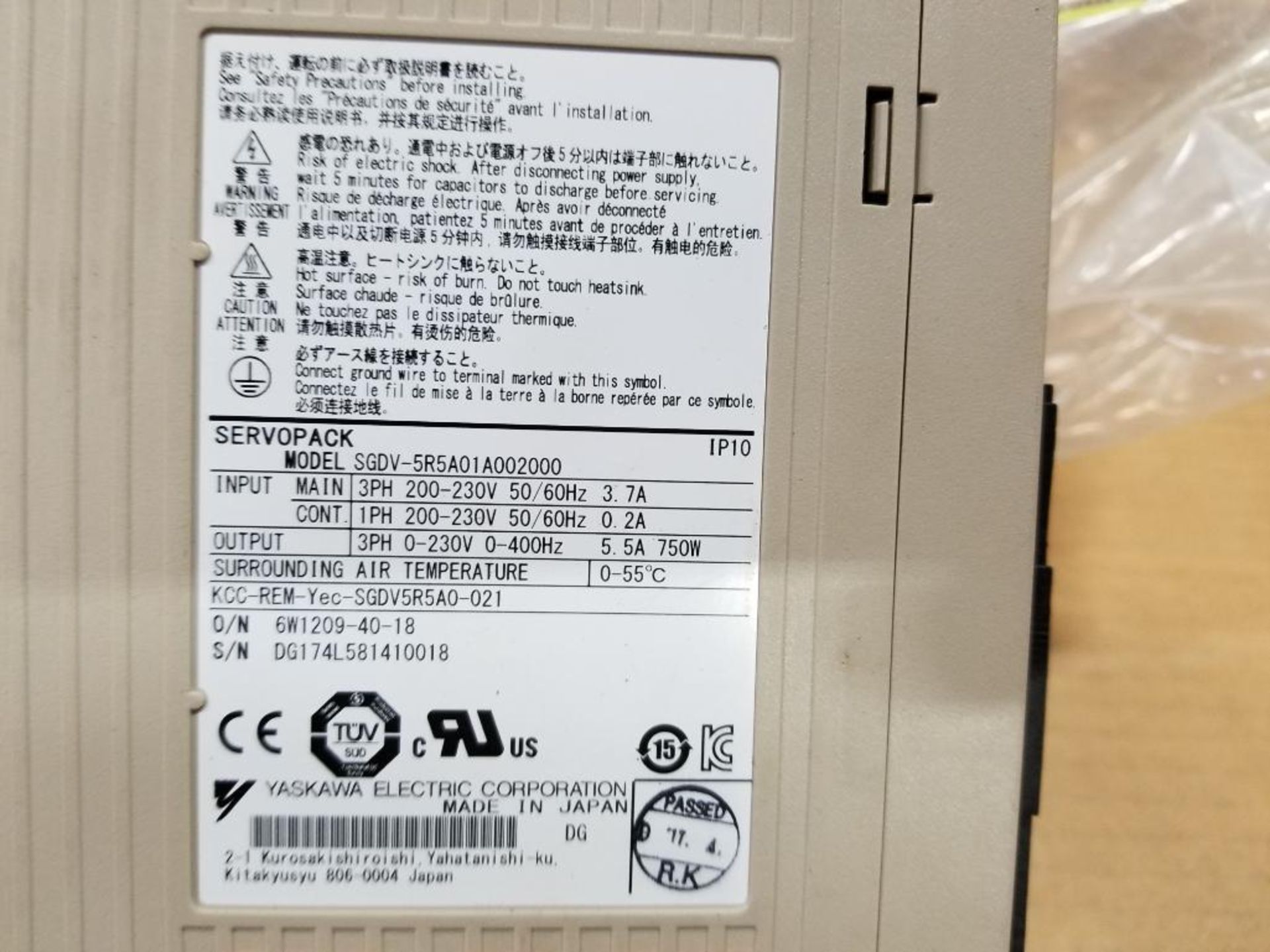 Yaskawa Servopak 200V. SGDV-5R5A01A. Model: SGDV-5R5A01A002000, 750W. - Image 7 of 8