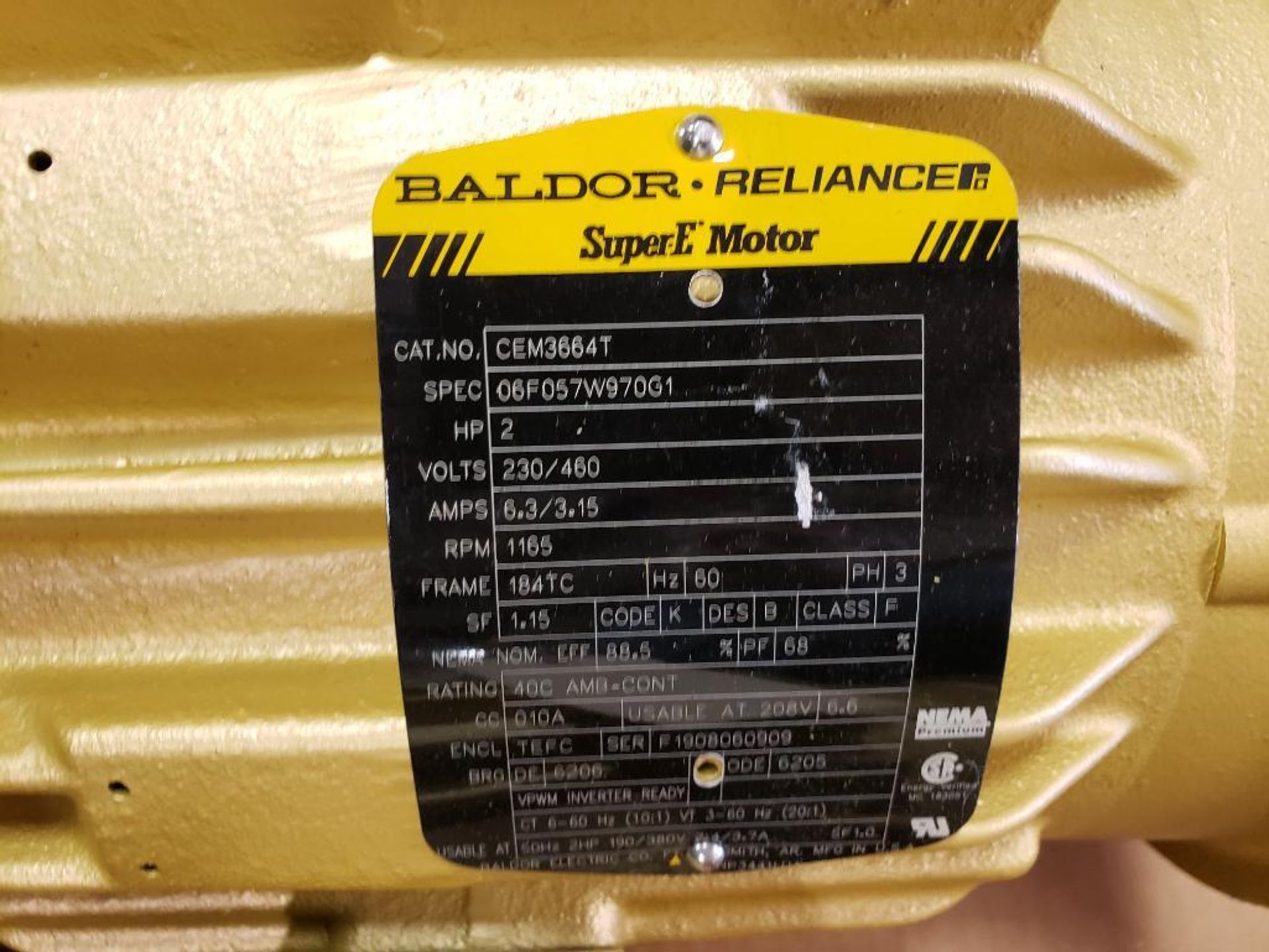 2HP Baldor Reliance SuperE Motor CEM3664T. 3PH, 230/460V, 1165RPM. New no box. - Image 2 of 5