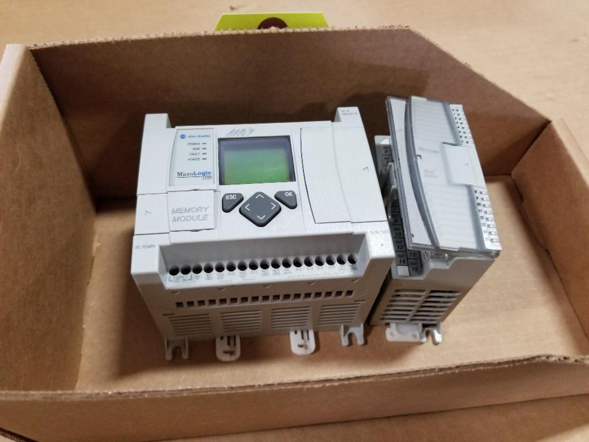 Allen Bradley MicroLogix 1100 Controller. 1763-L16BBB. W/ 1762-OW16 output relay.