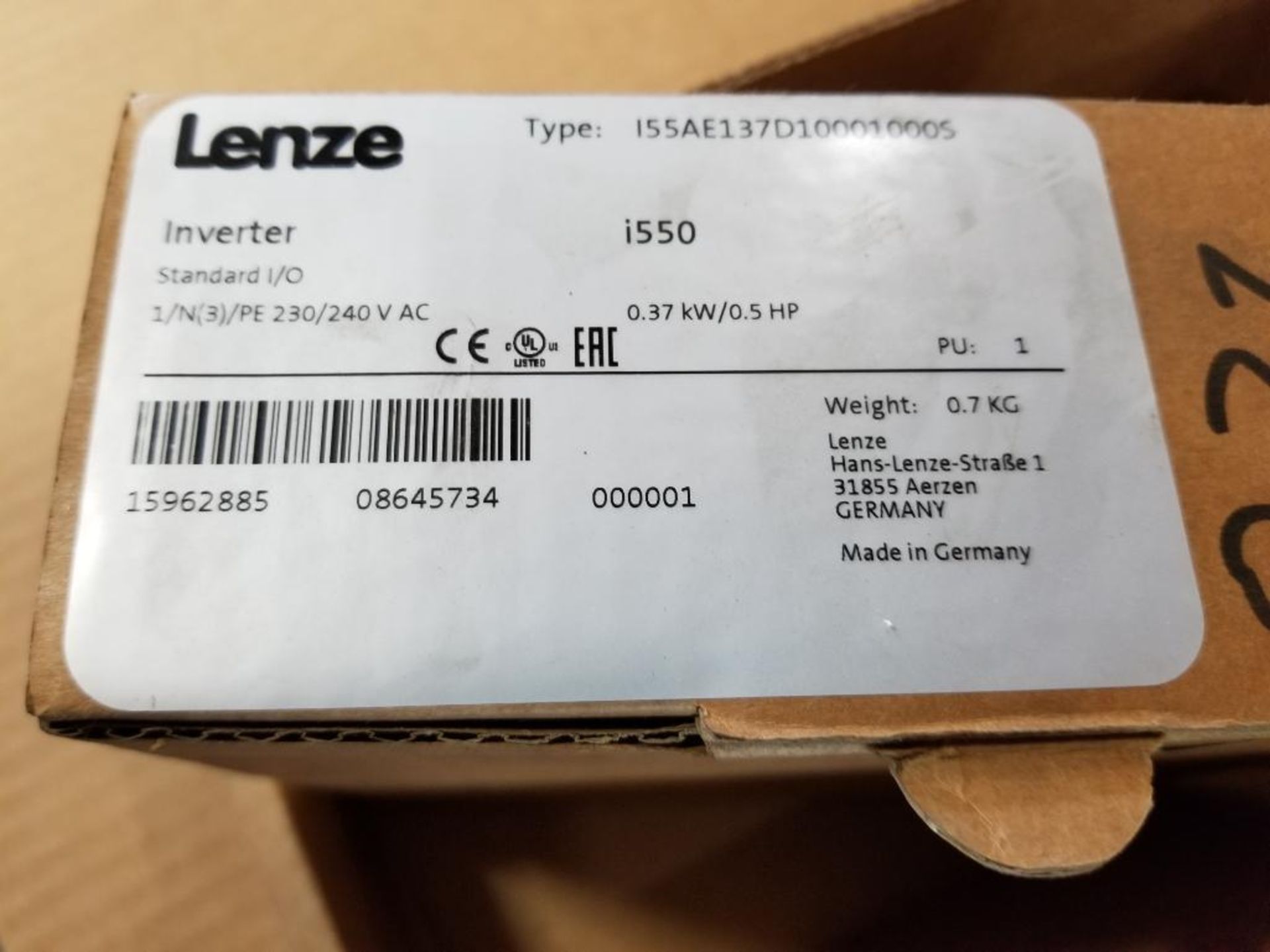 Lenze inverter drive. Model I55AE137D10001000S. New in box. - Image 3 of 6