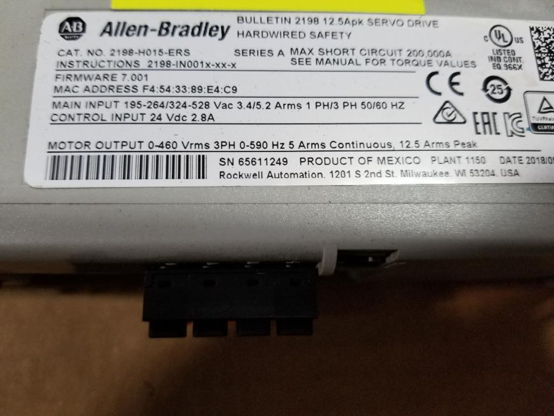 Allen Bradley Kinetix 5500 servo drive. 2198-H015-ERS. - Image 3 of 8