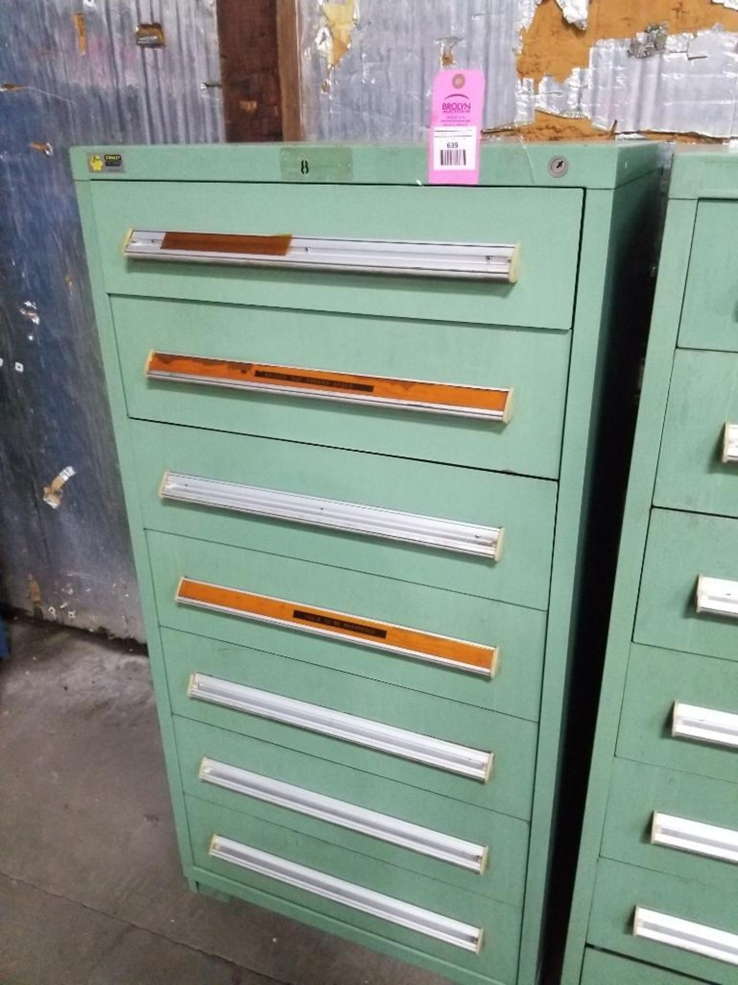 7 drawer Stanley Vidmar tool cabinet. 28D x 30W x 60T.
