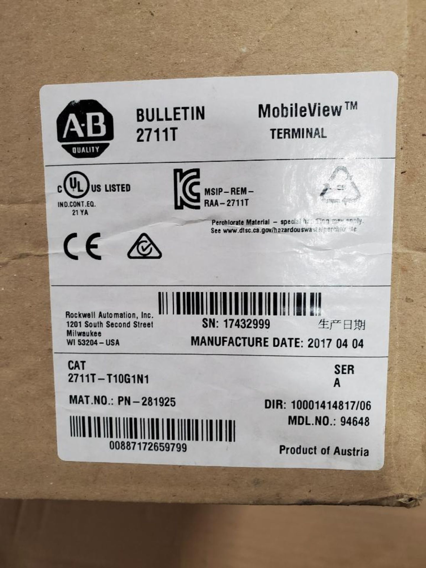 Allen Bradley MobileView terminal. Catalog 2711T-T10G1N1. New in box. - Image 2 of 4