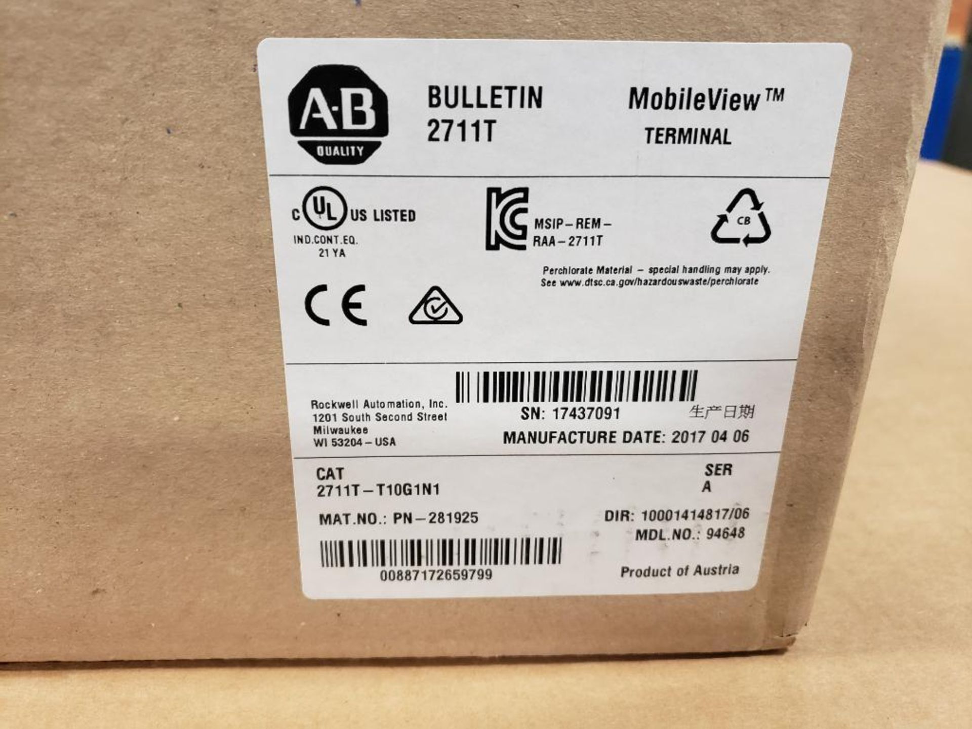 Allen Bradley MobileView terminal. Catalog 2711T-T10G1N1. - Image 2 of 4