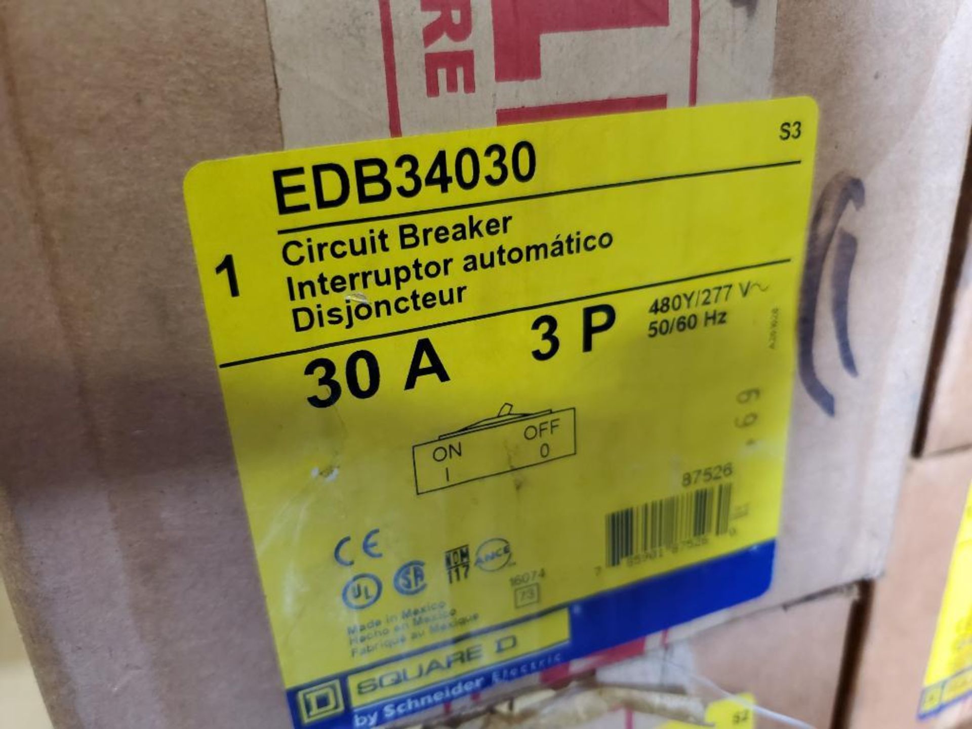 Qty 3 - Square D circuit breaker. Part number EDB34025. New in box. - Image 3 of 4