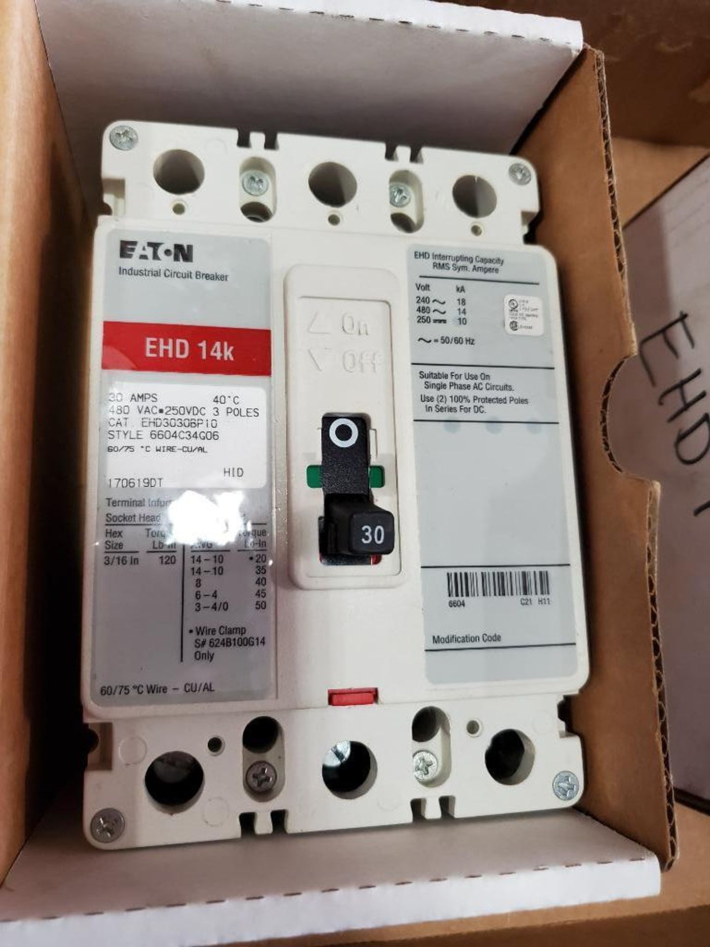 Qty 2 - Eaton breaker. EHD-14k. Catalog EHD3030BP10. New in box. - Image 2 of 3