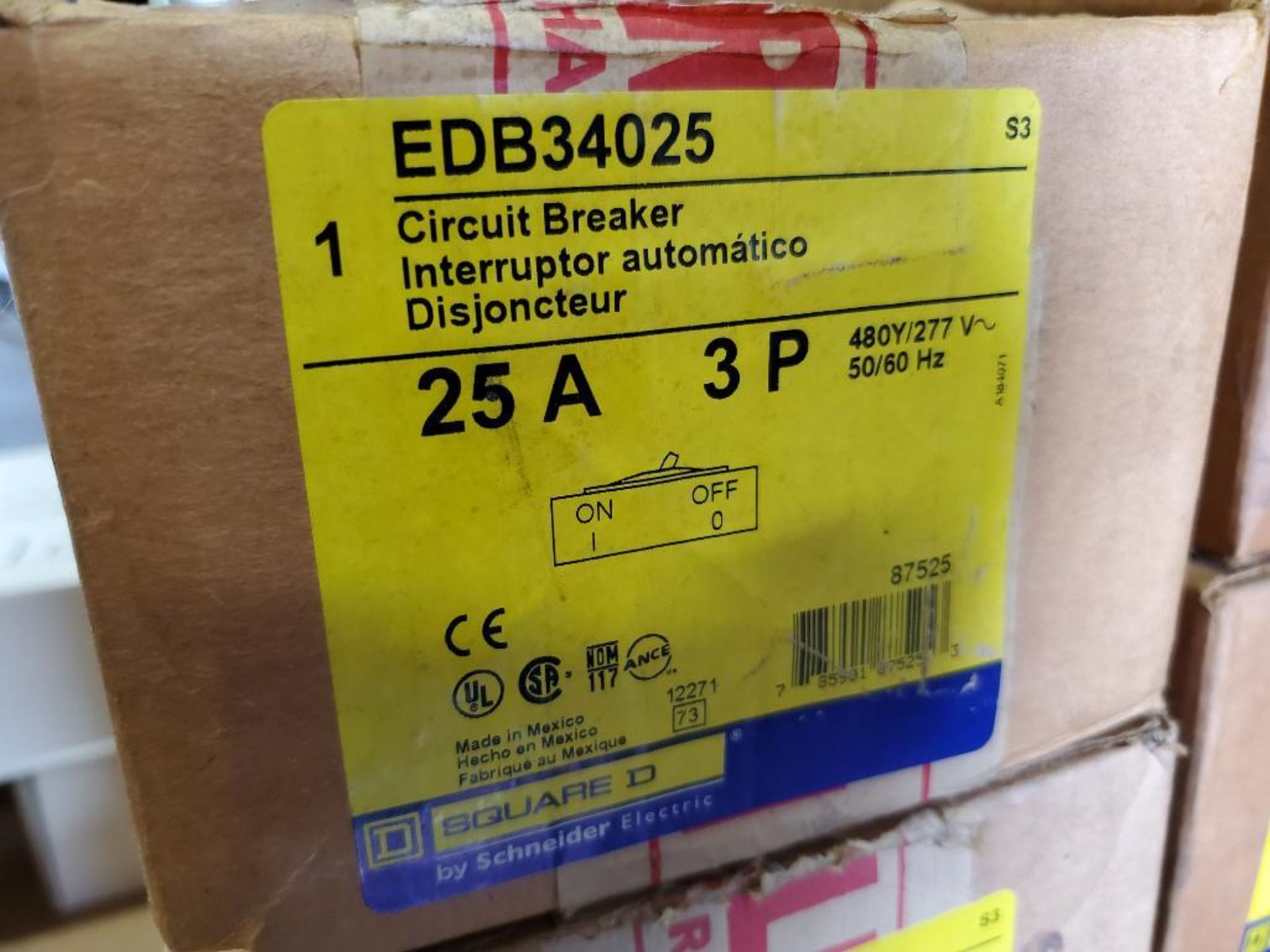 Qty 3 - Square D circuit breaker. Part number EDB34025. New in box. - Image 2 of 4