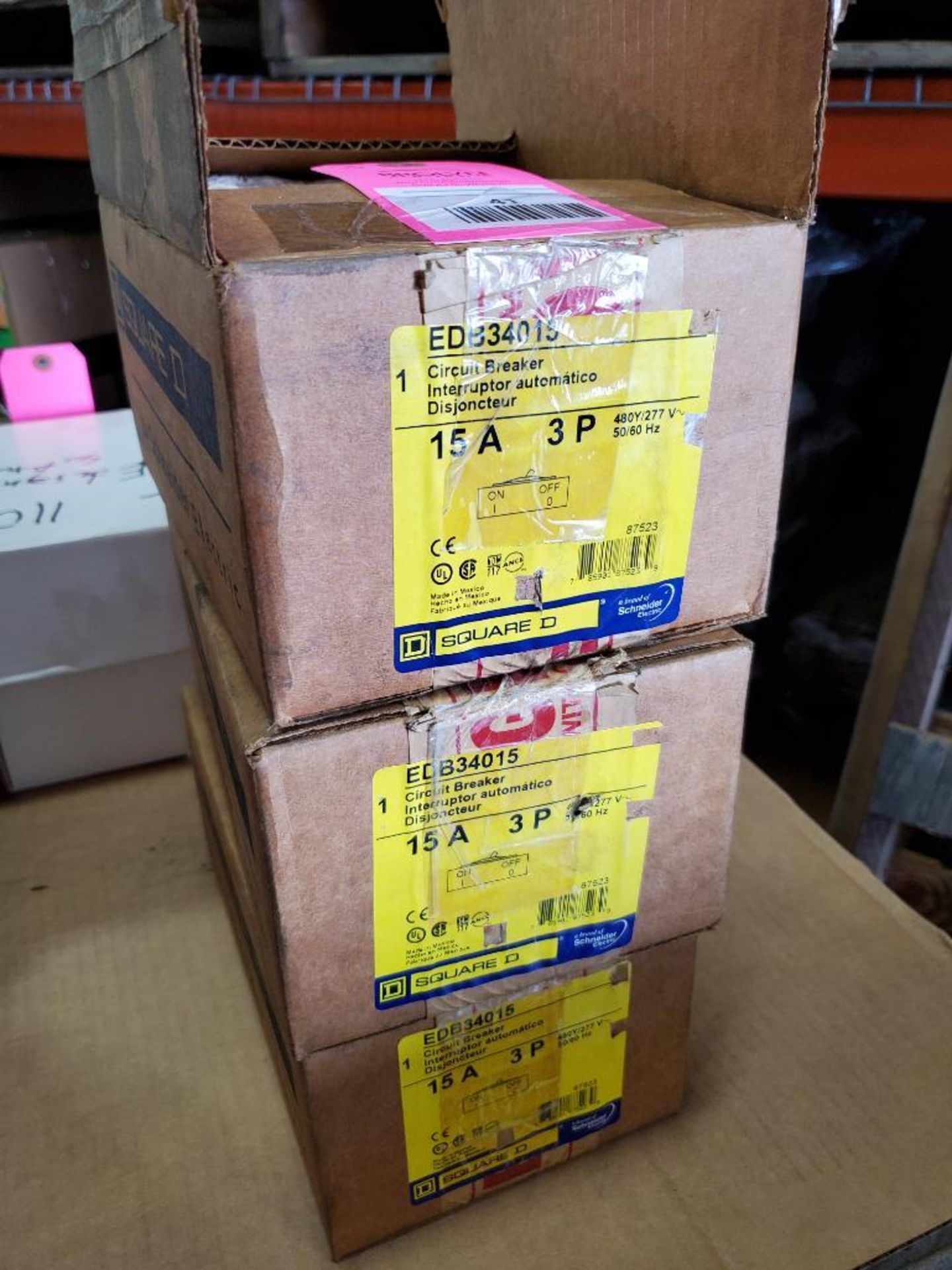 Qty 3 - Square D circuit breaker. Part number EDB34015. New in box.