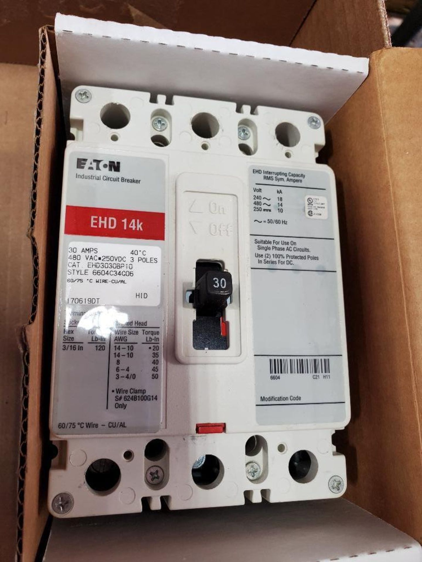 Qty 2 - Eaton breaker. EHD-14k. Catalog EHD3030BP10. New in box. - Image 3 of 3