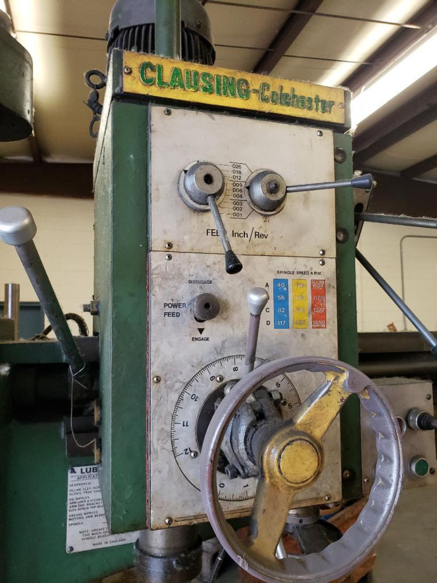 Clausing Colchester radial drill press. NO markings on drill for size. Appears to be 4ft x 12in. - Image 6 of 14