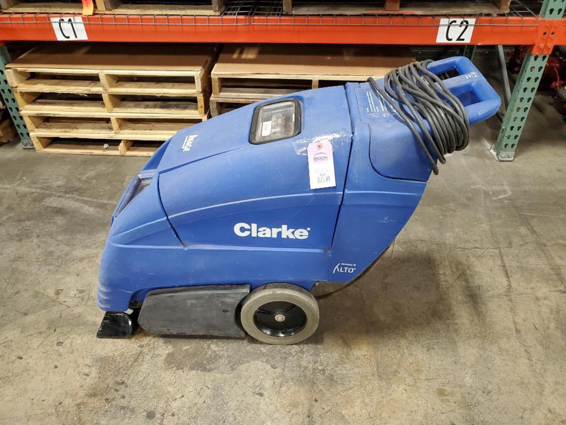 16" Clarke electric walk behind carpet extractor.