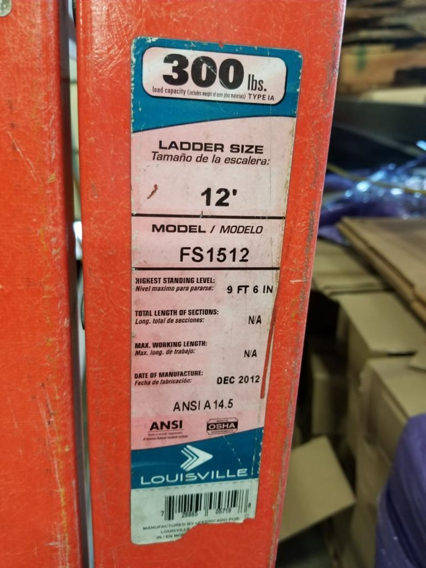 12ft Louisville folding fiberglass ladder. 300lb capacity. - Image 3 of 4