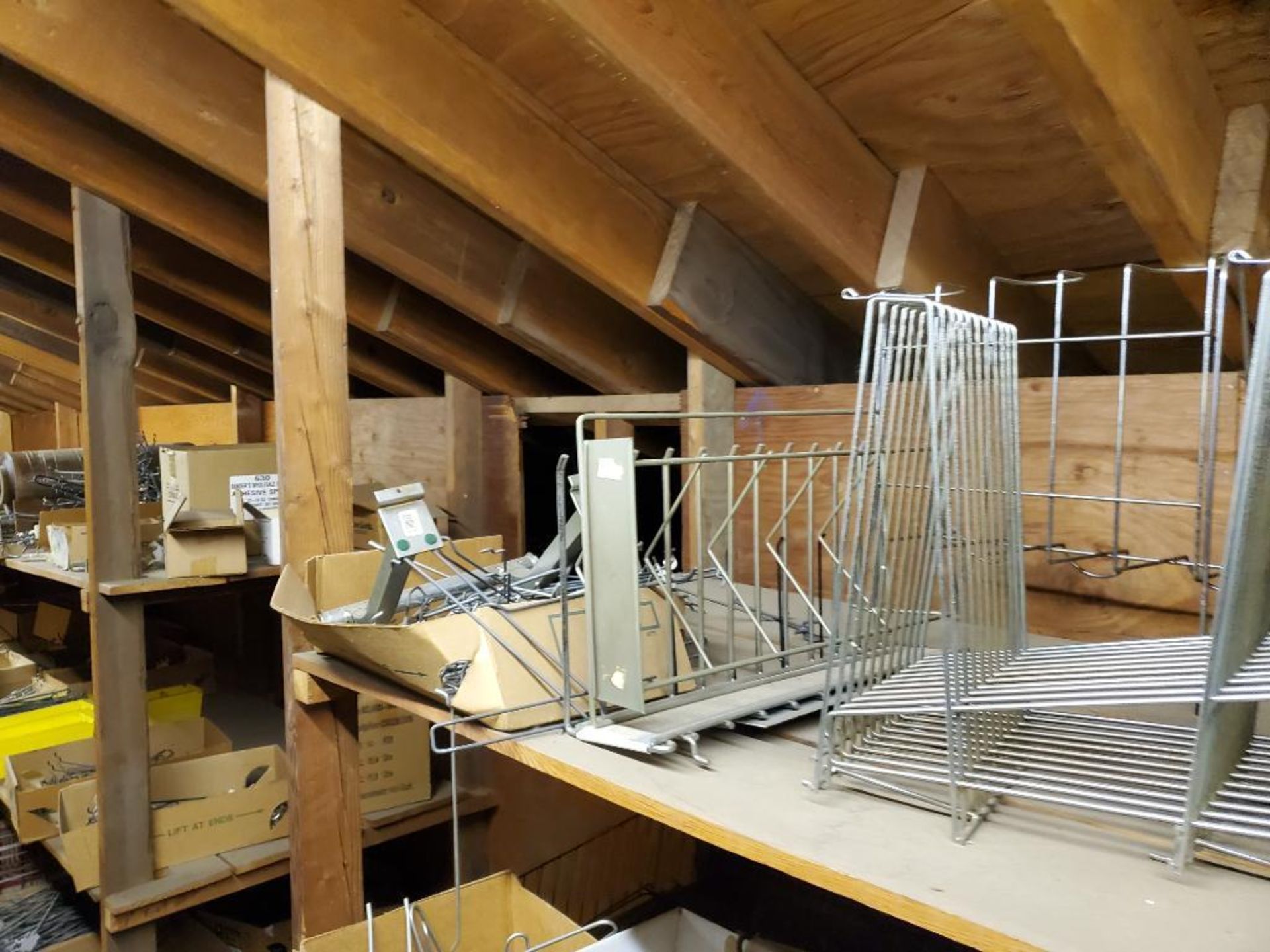 Large assortment of shelving components in attic. - Image 11 of 17