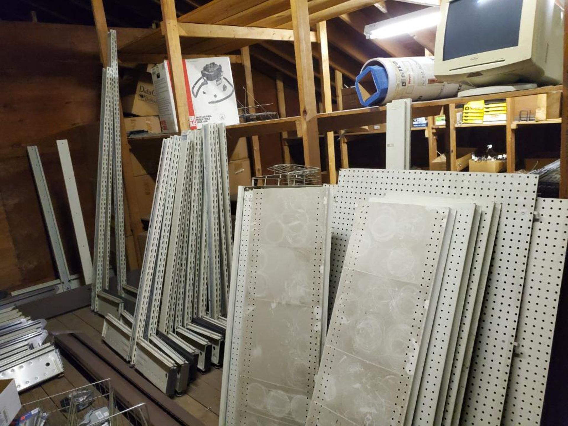 Large assortment of shelving components in attic. - Image 4 of 17