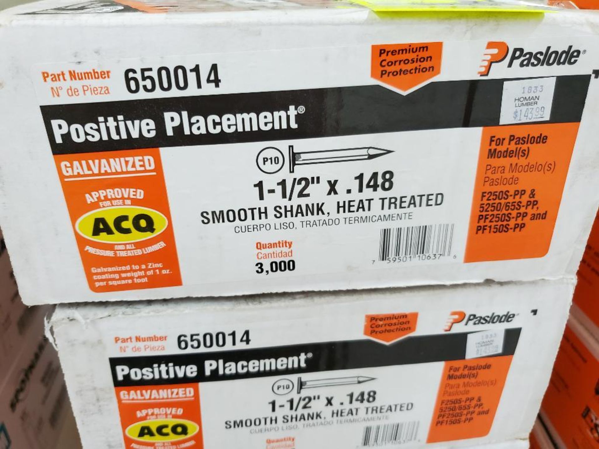 Qty 4 - Box Paslode smooth shank heat treated nails. 1-1/2" x .148. 3000/box. New stock. - Image 3 of 7