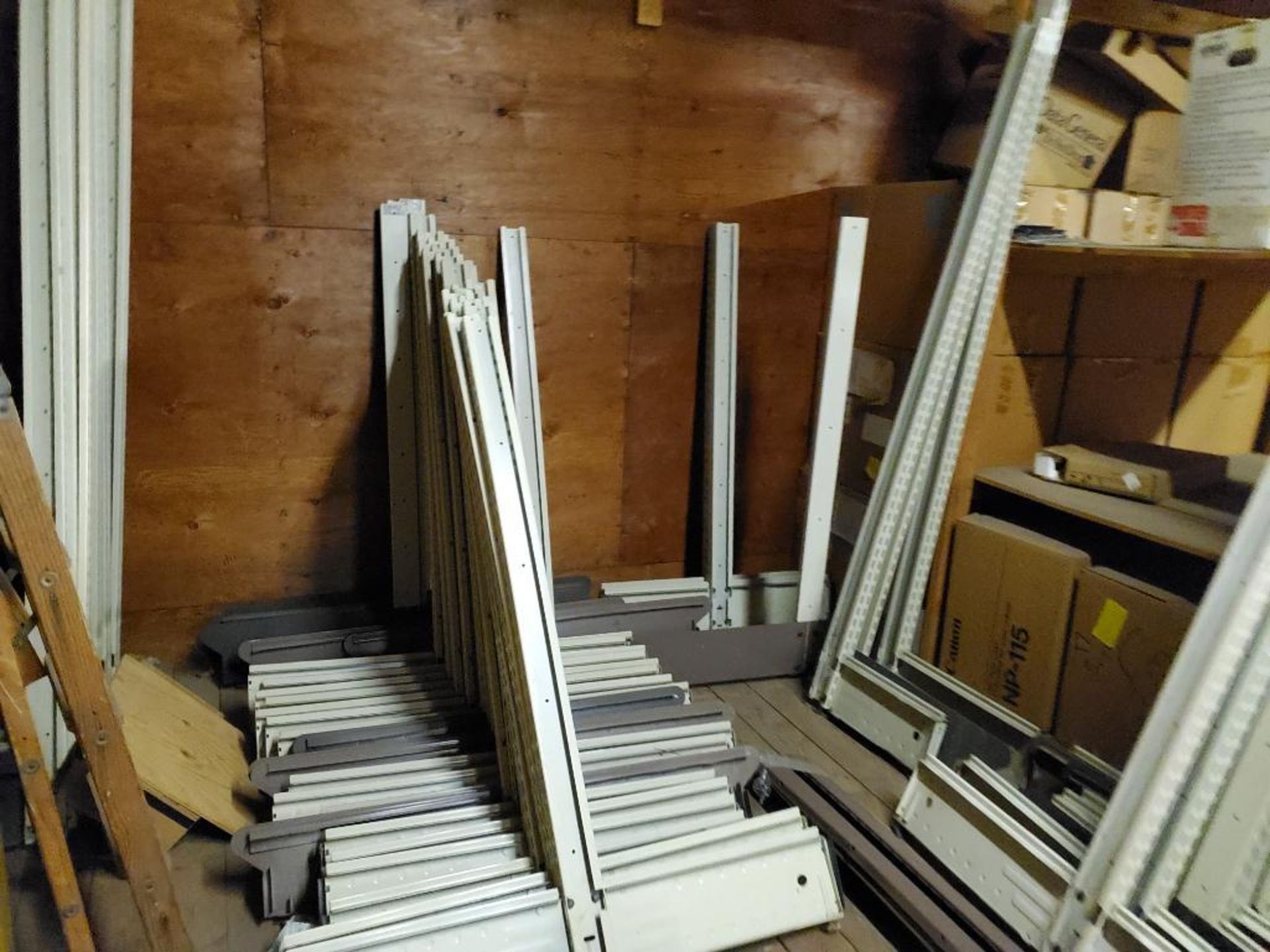 Large assortment of shelving components in attic. - Image 5 of 17