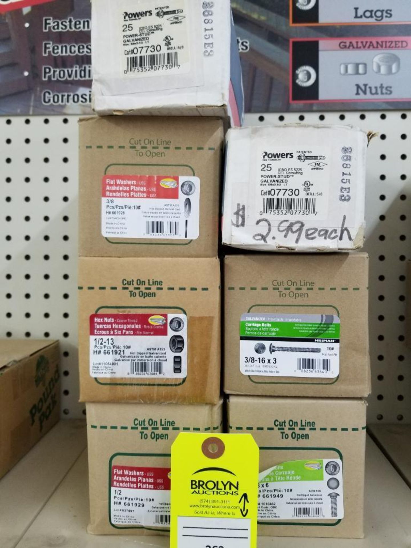 Full column section of bolt fastener display with bins and contents in bins and on top. - Image 3 of 3