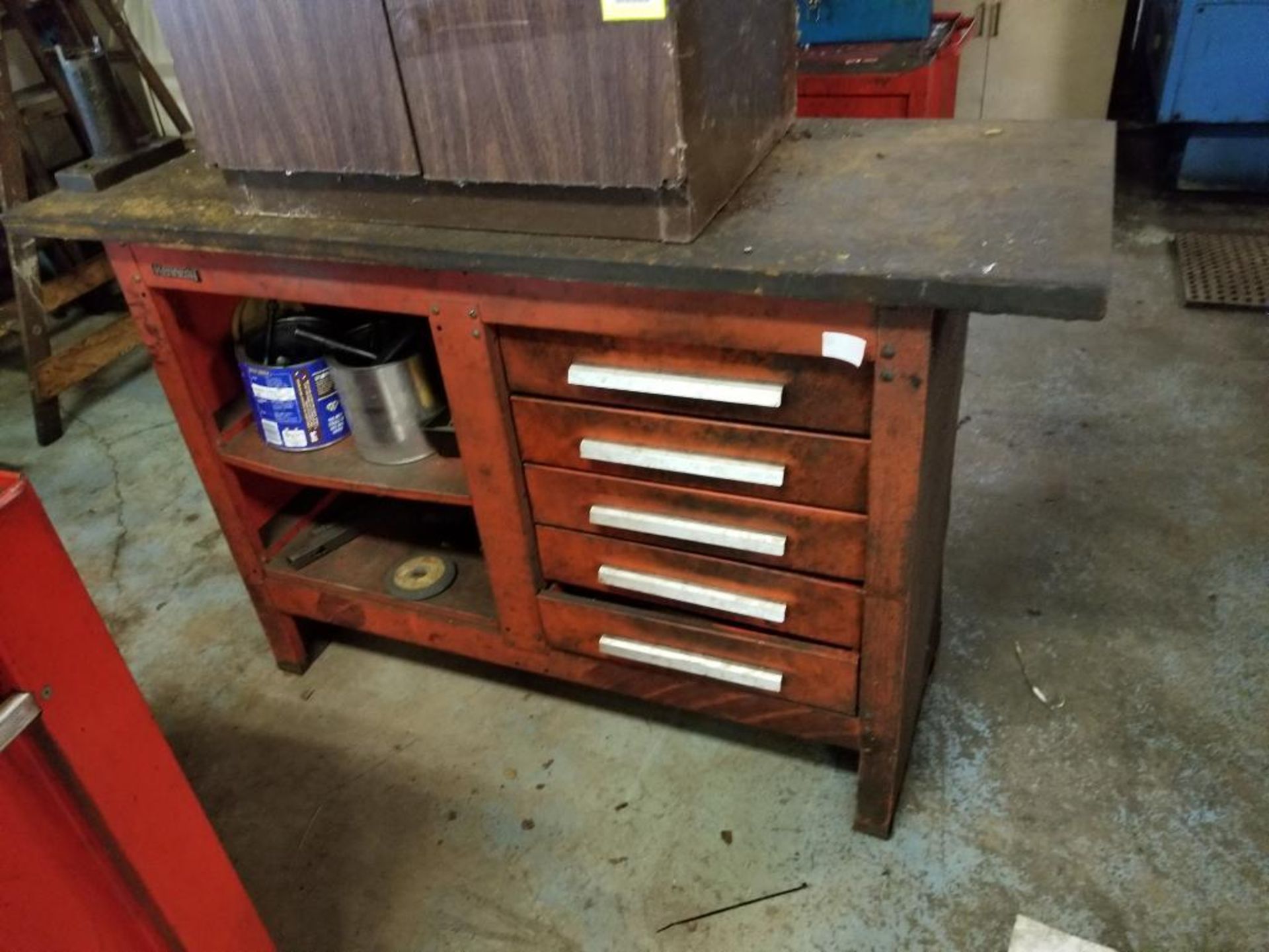Wood bench with cabinet on top. - Image 2 of 13