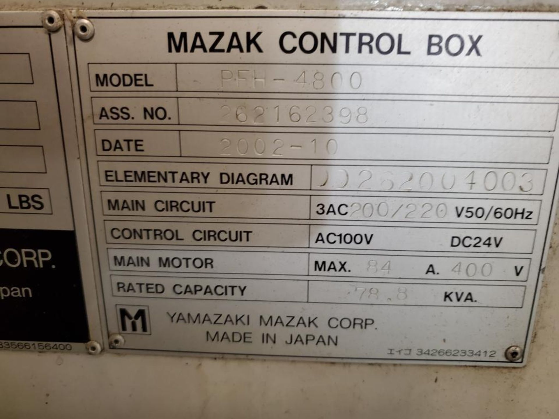Mazak Machining center. Model PFH-4800. Serial number 162398. Mfg Date 10/02. - Image 15 of 16