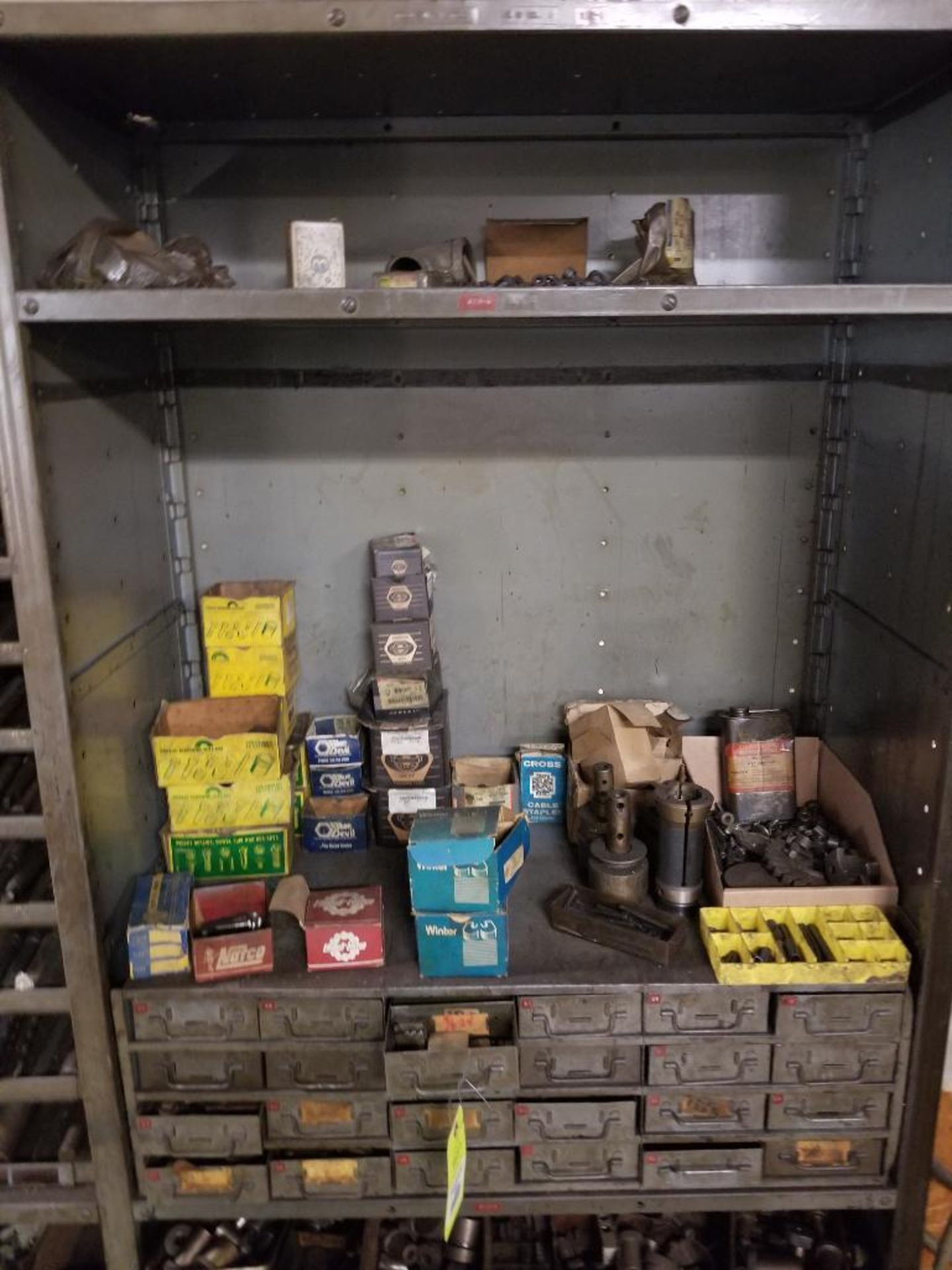 Drill index shelf with all drills and contents. This lot is for one vertical section pictured.