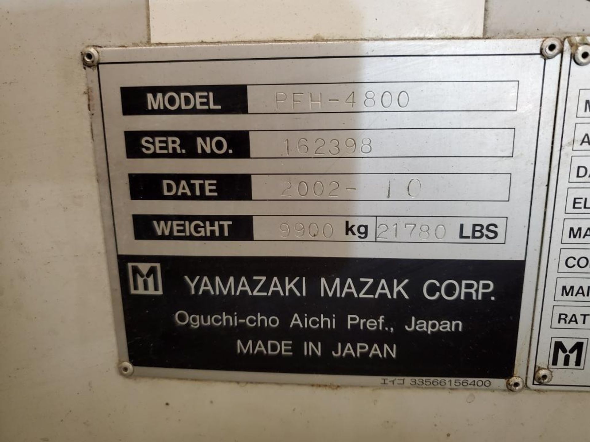Mazak Machining center. Model PFH-4800. Serial number 162398. Mfg Date 10/02. - Image 14 of 16