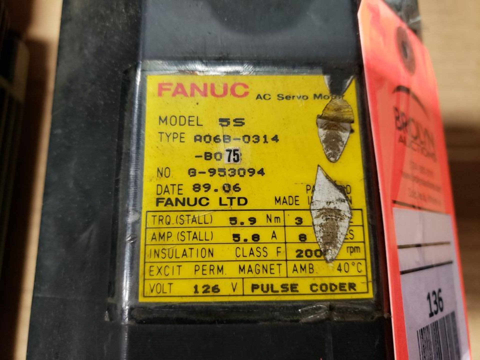 Fanuc AC Servo motor A06B-0314-B075. - Image 5 of 5
