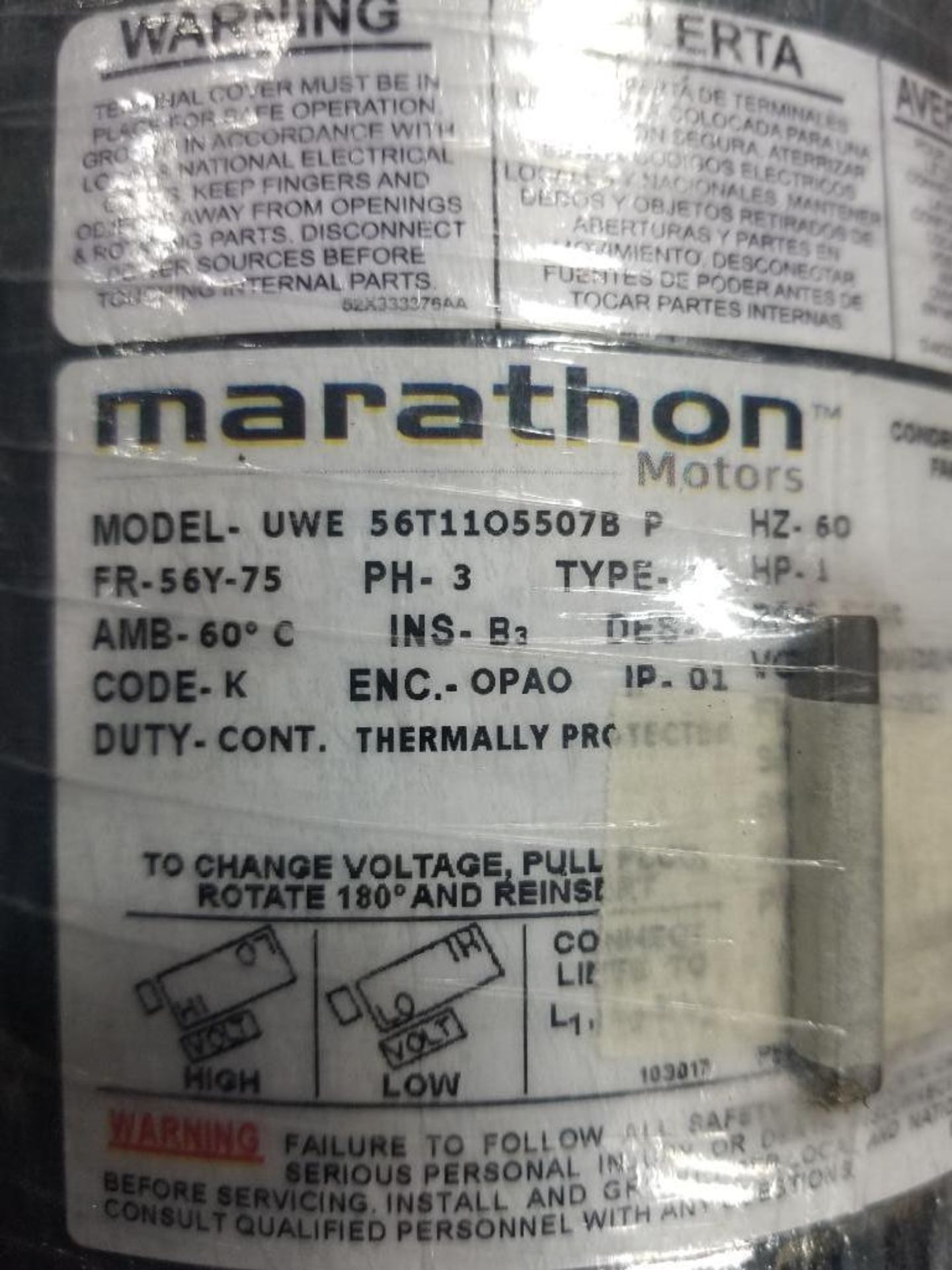 1HP Marathon Electric motor 56T1105507B-P. 3PH, 200-230/460V, 1140RPM. New in box. - Image 3 of 6