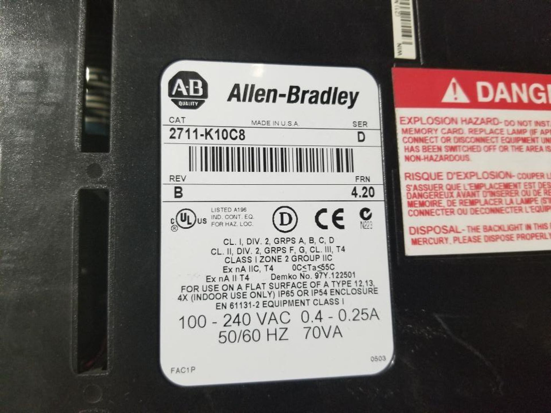 Allen Bradley PanelView 1000. 2711-K10C8. - Image 8 of 8