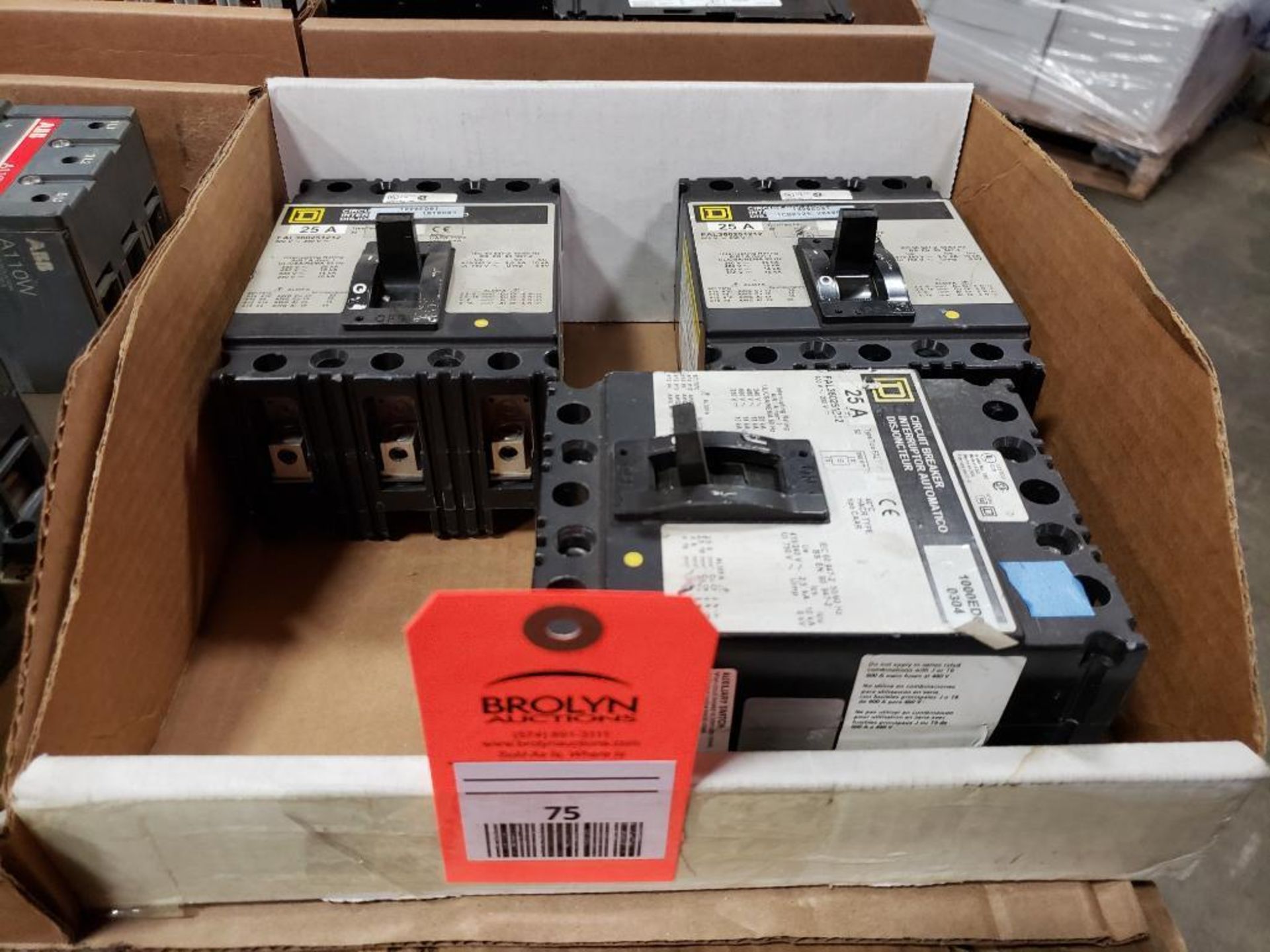 Qty 3 - Assorted Square-D molded case circuit breakers.