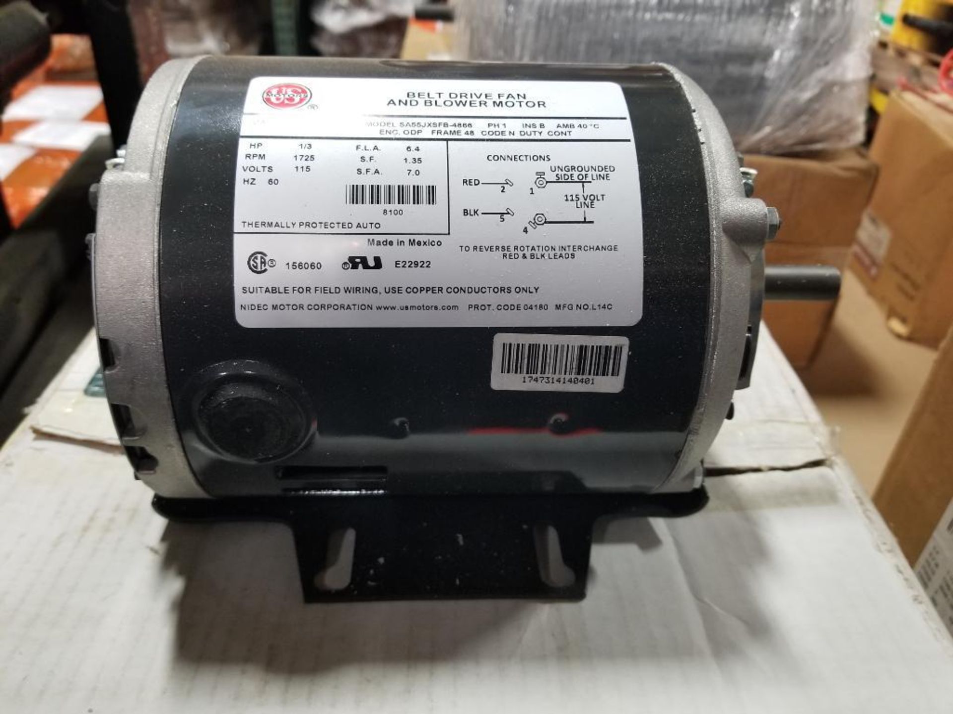 1/3HP US Motors 8100 belt drive fan and blower motor SA55JXSFB-4866. 1PH, 115V, 1725RPM. New. - Image 2 of 6