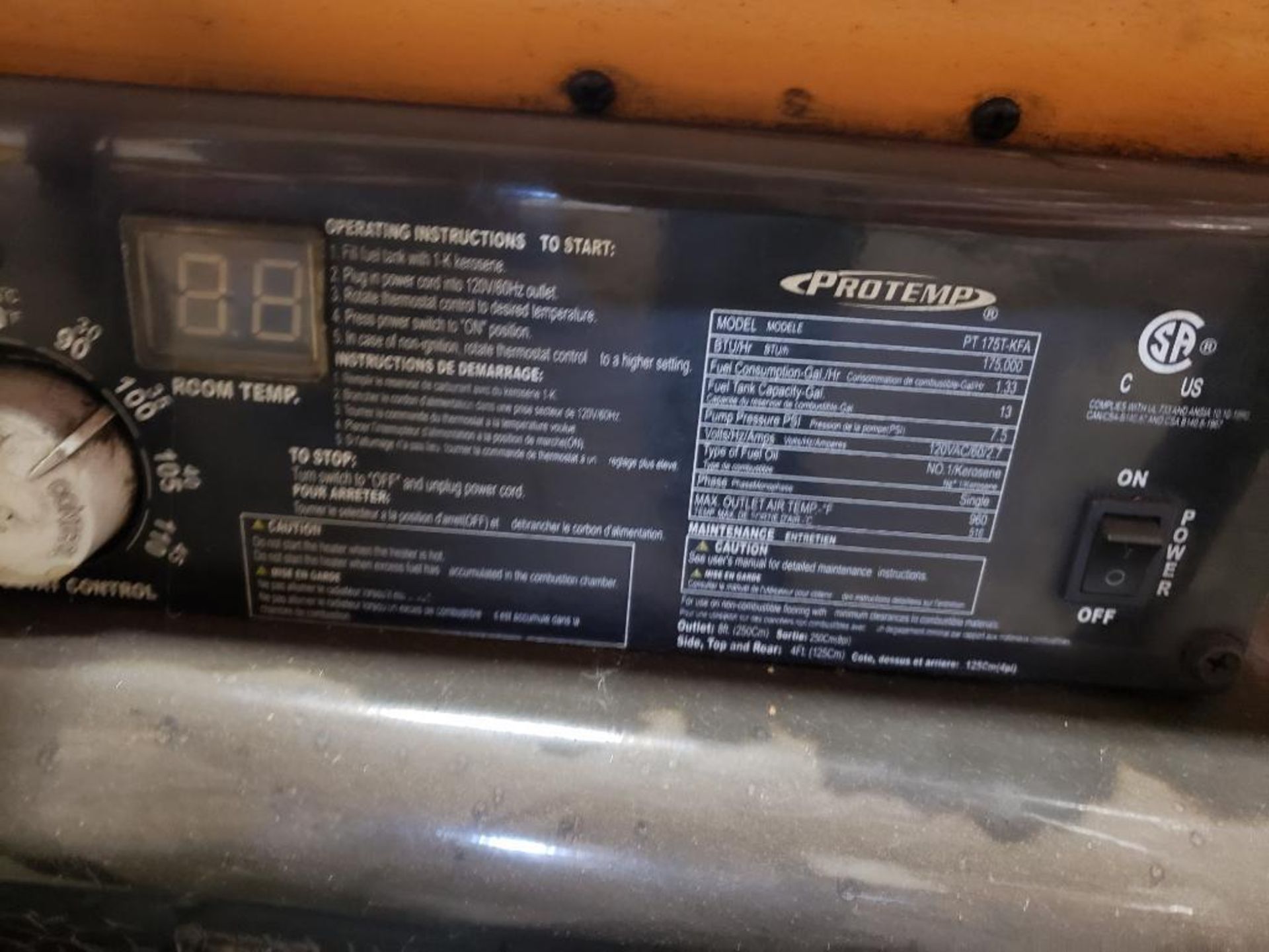 Protemp 175,000 BTU heater. PT175T-KFA. - Image 4 of 11