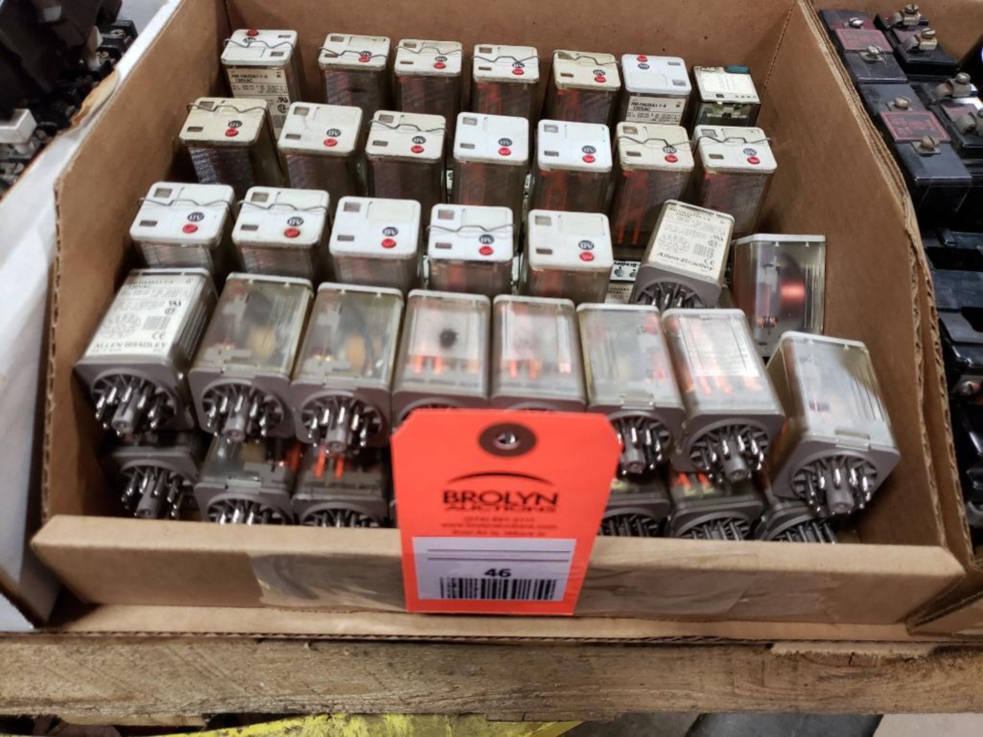 Assorted electrical relays, and holders. Allen Bradley.