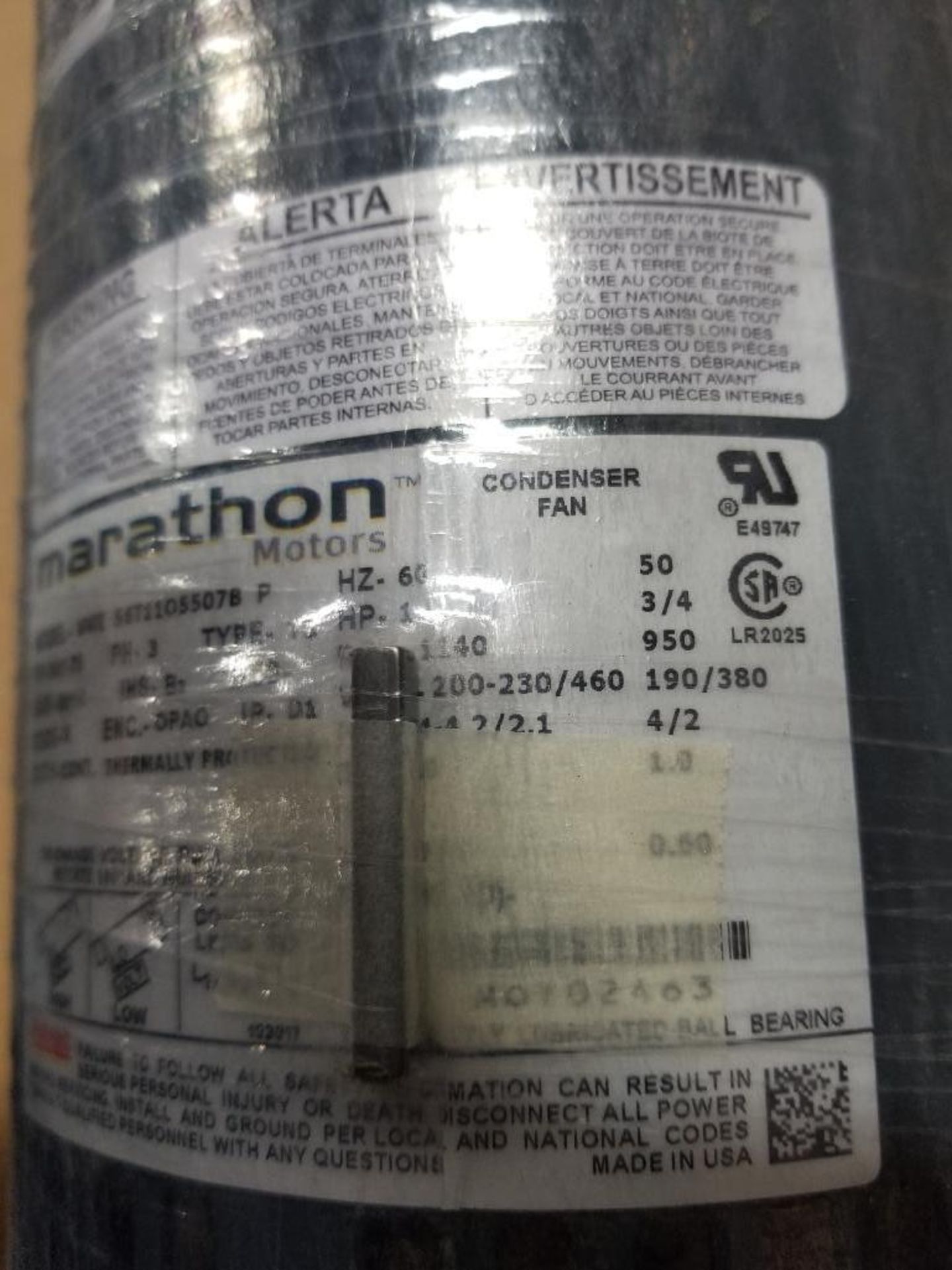 1HP Marathon Electric motor 56T1105507B-P. 3PH, 200-230/460V, 1140RPM. New in box. - Image 4 of 6