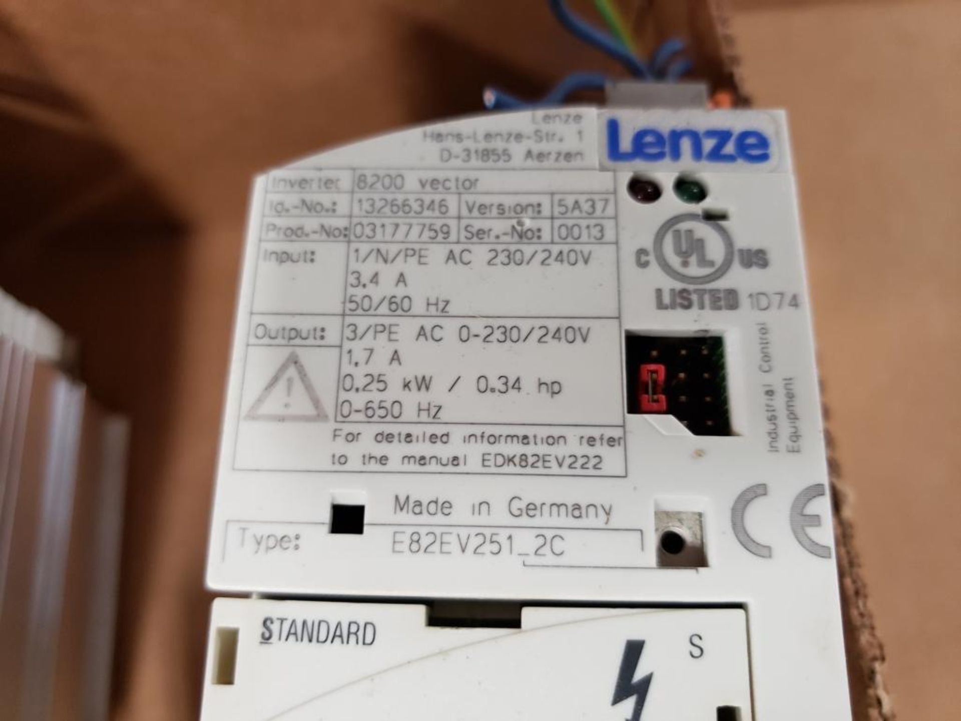 Qty 2 - Lenze 8200 vector drive. Includes Qty 2 - E82ZBC controller. - Image 2 of 4