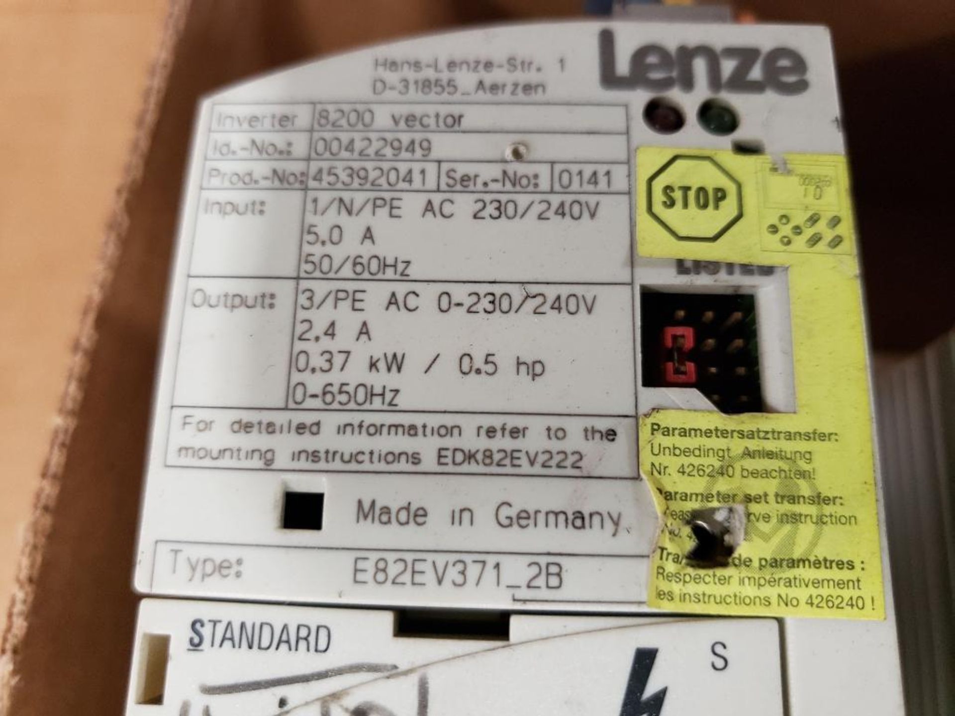 Qty 2 - Lenze 8200 vector drive. Includes Qty 2 - E82ZBC controller. - Image 4 of 5