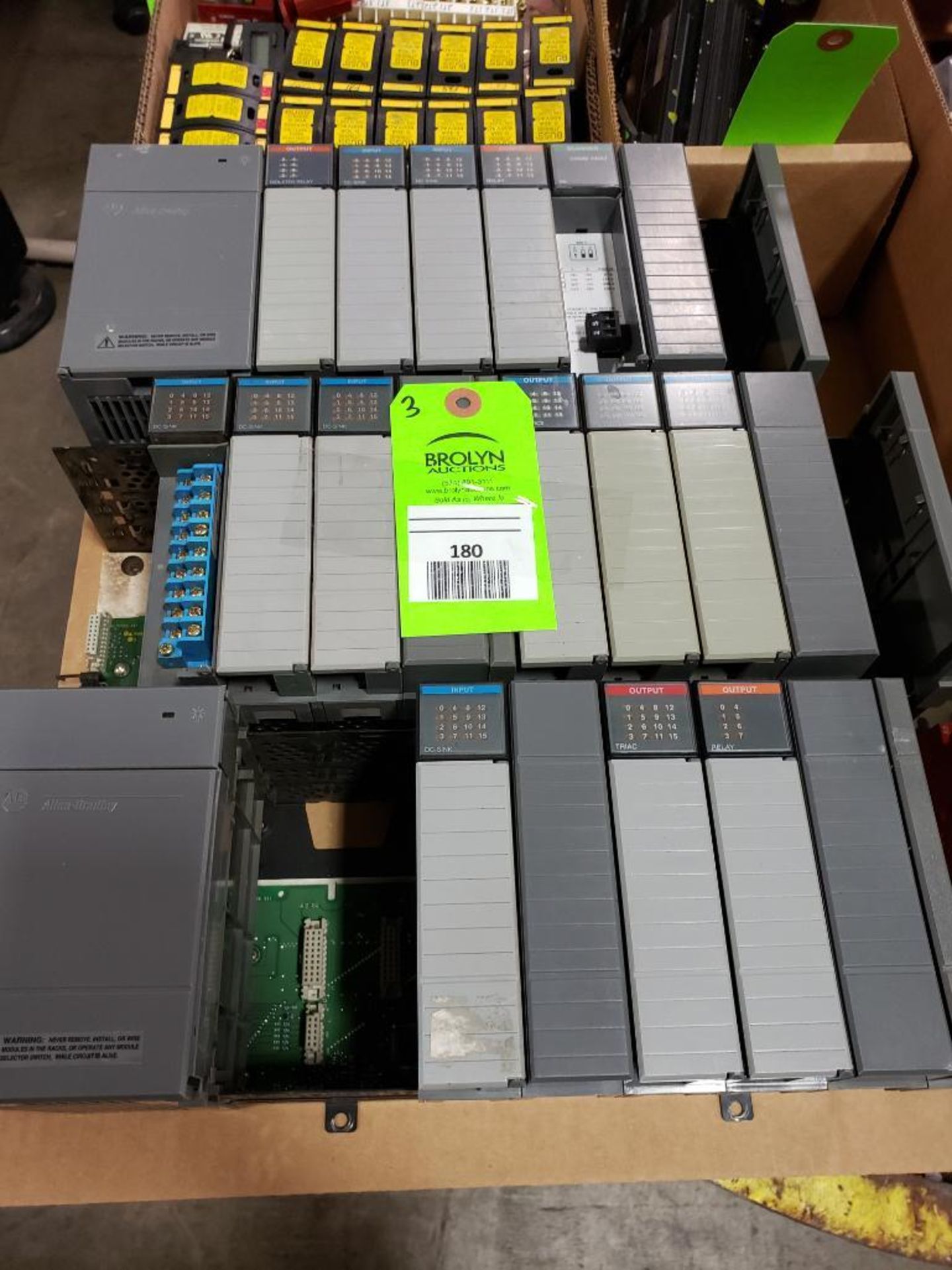 Qty 3 - Assorted Allen Bradley SLC control racks. I/O modules, Scanner card.