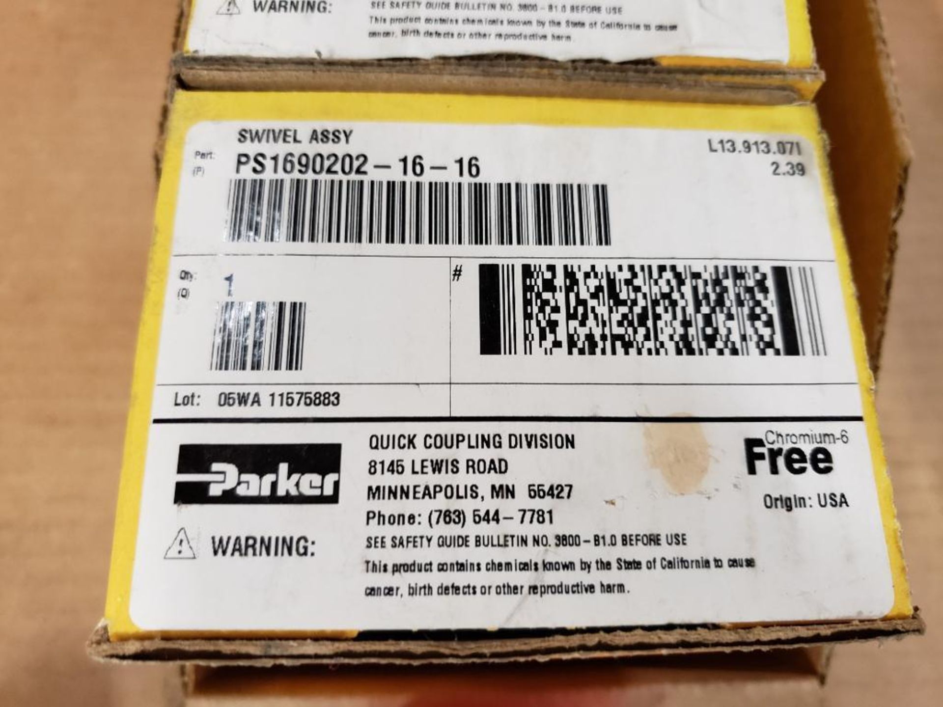 Qty 3 - Parker PS1690202-16-16 swivel assembly. New in box. - Image 2 of 6