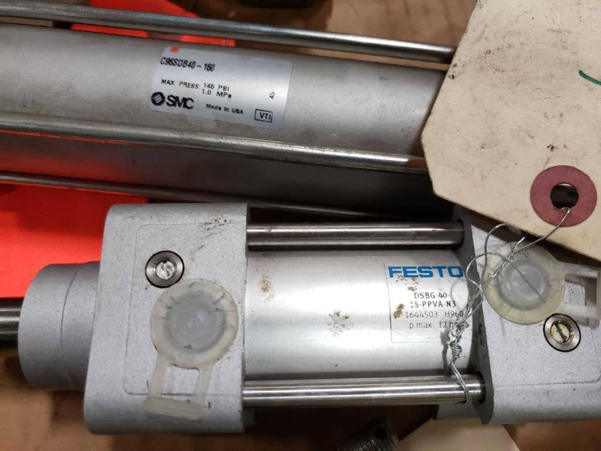 Pallet of assorted pneumatic cylinders. SMC, Festo. - Image 5 of 24