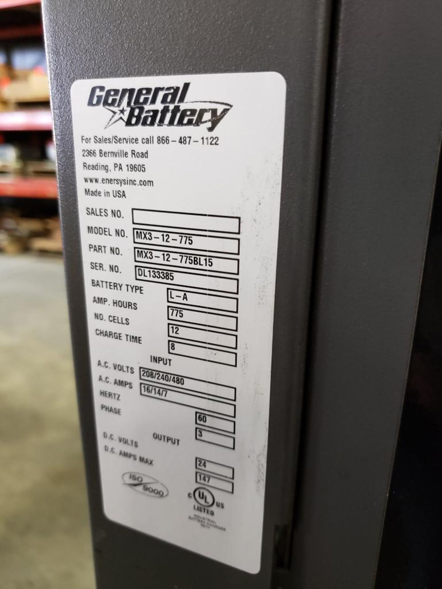 24 Volt General Battery charger. MX3-12-775BL15, 775AH. 3-phase, 208/240/480V. - Image 4 of 6